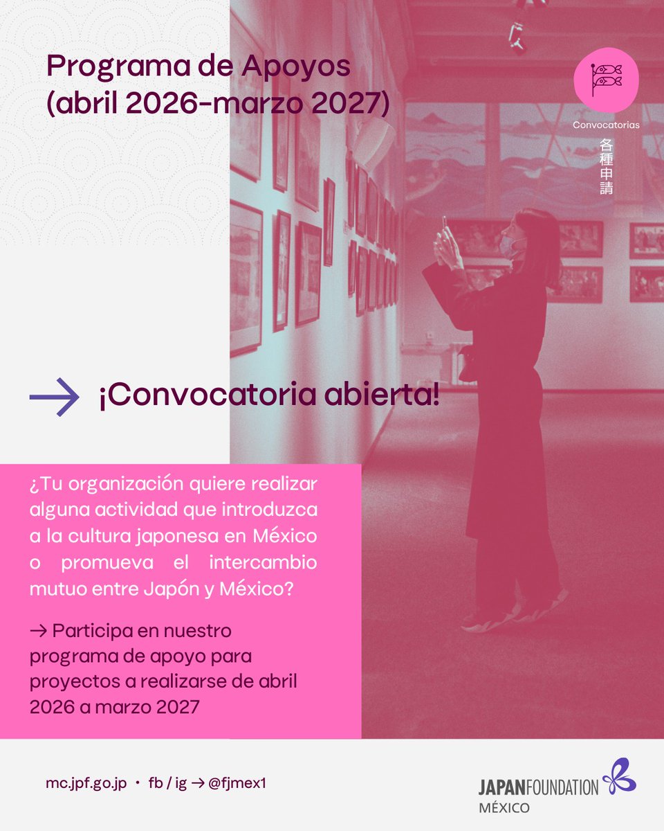 ¿Tienes un proyecto que promueva el intercambio entre Japón y México?

Se ha abierto la convocatoria de la Fundación Japón en México que otorga apoyo financiero para estos proyectos. 

¡Chécate la información en la publicación!
facebook.com/fjmex1/posts/p…