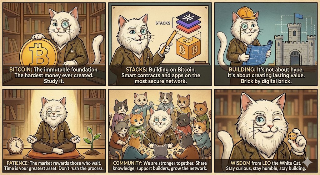 The Comic Strip (The Professor)

Class is in session with Professor $LEO. 🎓

1. Bitcoin is the rock.
2. Stacks unlocks the potential.
3. Builders create the value.
4. Patience pays the tuition.
Study the blueprint. Build the future. 🏛️🟧

<a href="/LeoCoinSTX/">LEO | Stacks Chain</a> <a href="/zeroauthdao/">Zero Authority DAO 🏹</a>

#FelineFriday