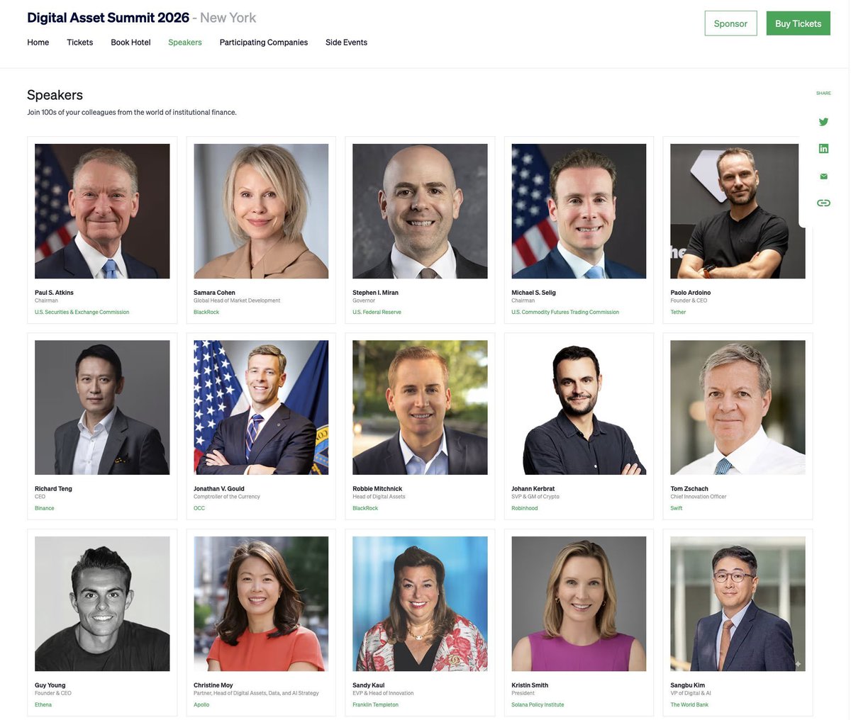 The DAS NYC roster is stacked — crypto leaders, TradFi heavyweights, and  regulators all in one room Join us to be at the leading edge on the crypto  industry March 24–26, NYC