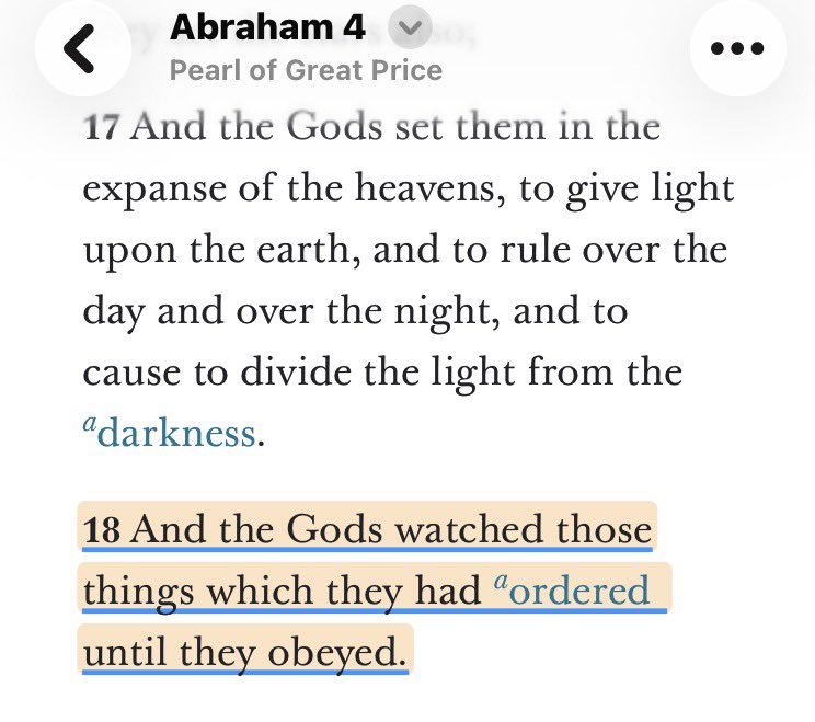gregroper's tweet image. I read in Abraham 4:18 recently which is talking about the creation. I have thought about it and I find great comfort in the idea that God waited on the elements to obey the command that was given. If He will wait upon the elements to obey how much more will he wait upon us.