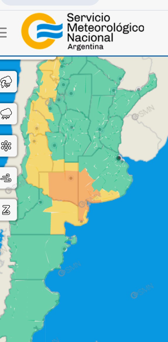Hace media hs el <a href="/SMN_Argentina/">SMN Argentina</a> indico alerta naranja para La Pampa y S.o de la Provincia de BsAs