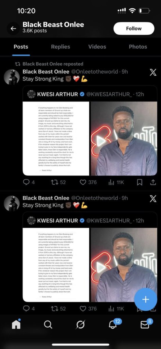 wofaase_'s tweet photo. Onlee showed support for Kwesi Arthur last night, and this morning Glen took down his video on YouTube 💔 https://t.co/0tFoHYmjR0