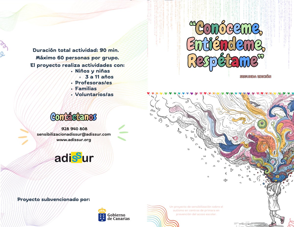 AAdissur's tweet photo. Cartel y díptico de nuestro proyecto📄🖍️: “Proyecto de Sensibilización sobre el Autismo: Entiéndeme, Conóceme, Respétame”. https://t.co/aTOcR0vkPJ