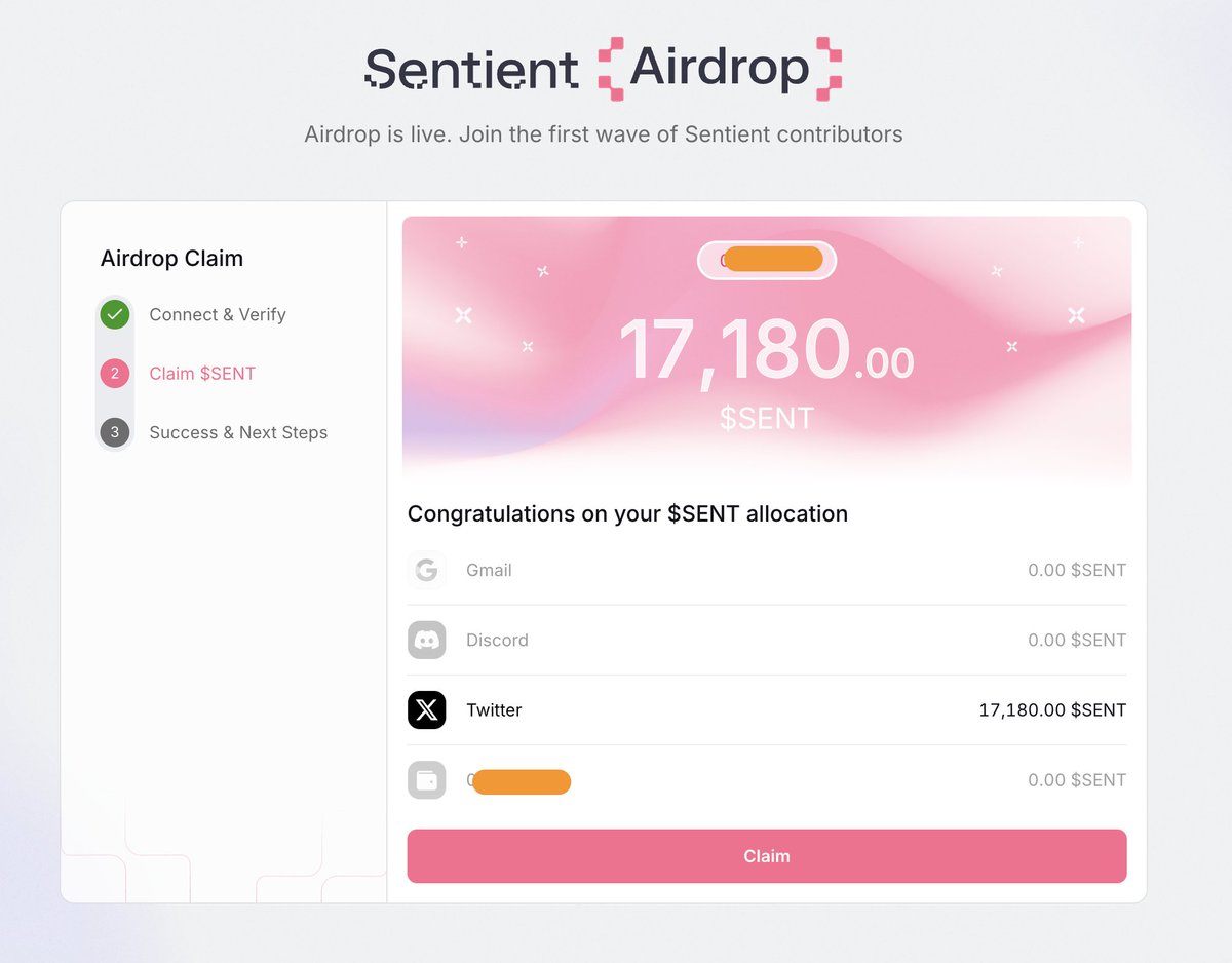 $SENT 食之无味！

claim.sentient.xyz

#airdrop