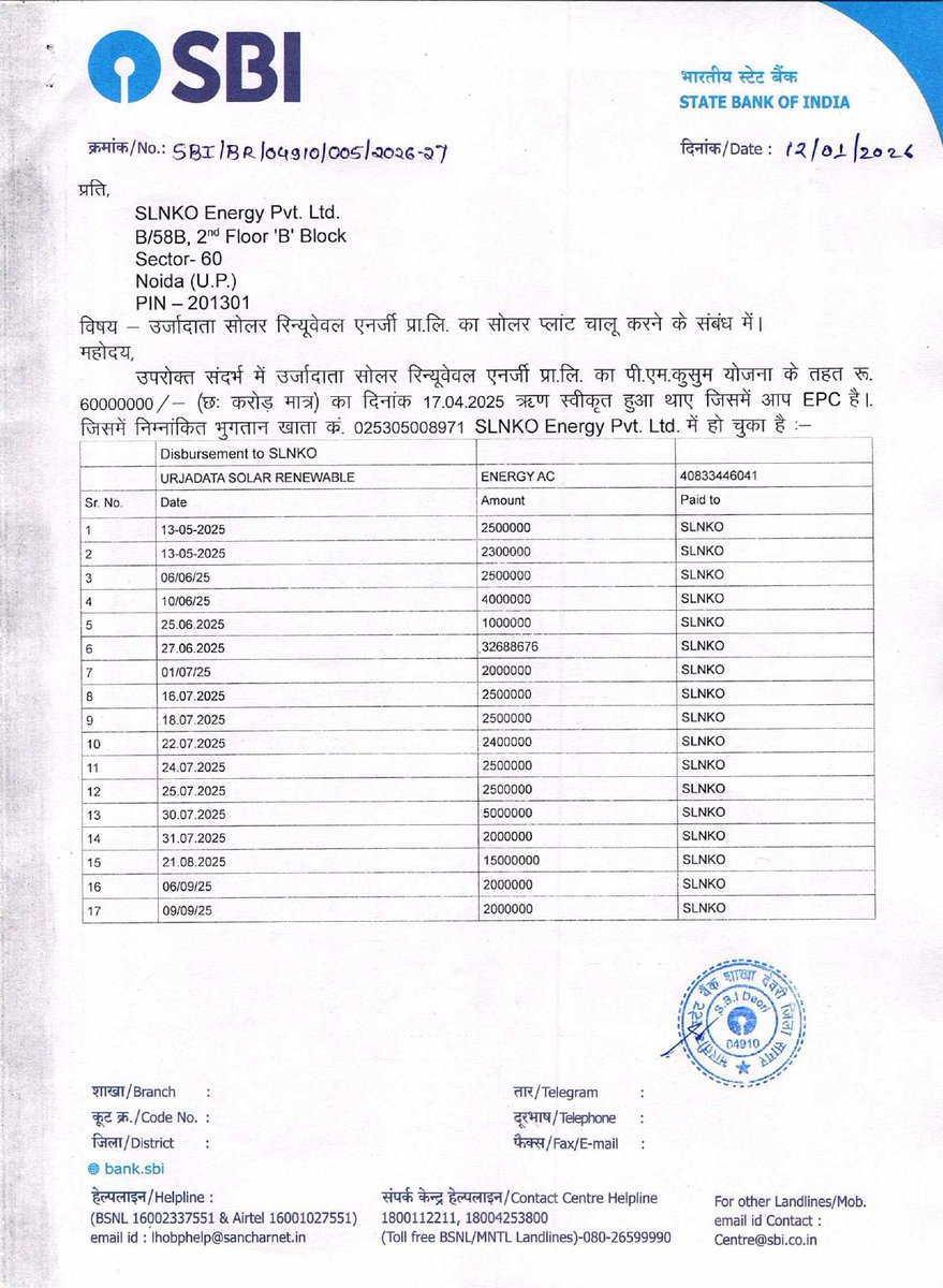 PMKUSUM's tweet photo. Public Update | Rahul Solar Power Plant (Dobhi, Deori)
PM-KUSUM project stalled due to serious misconduct by EPC Slnko Energy Pvt Ltd. ₹9.53 Cr paid, work abandoned, false promises made. EMI paid without generation. FIR filed. Farmers &amp; developers—please stay alert.
#PMKUSUM https://t.co/nHfFFnE8Dk