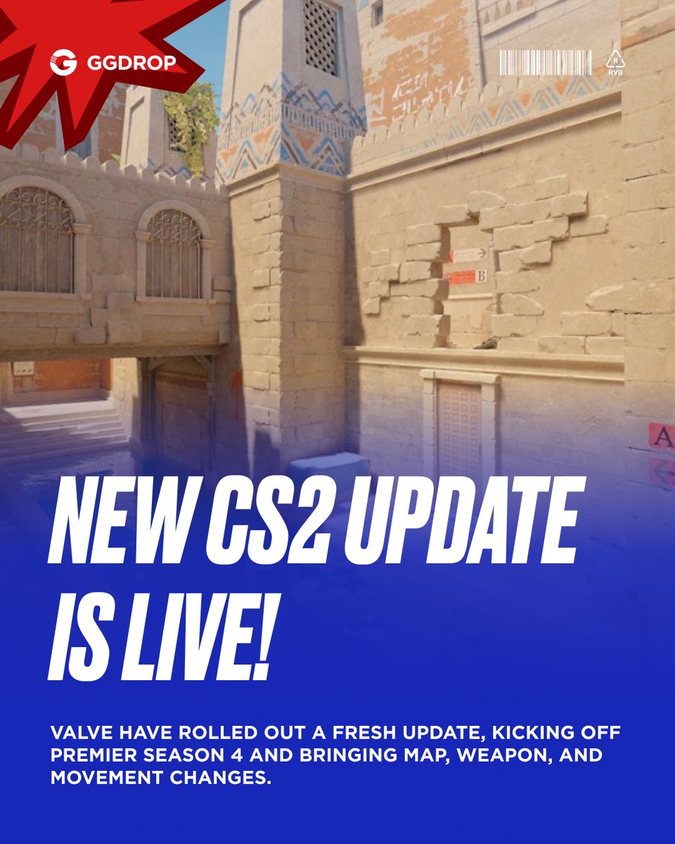 gg_drop's tweet image. 🔔 New CS2 update is live!

Valve have rolled out a fresh update, kicking off Premier Season 4 and bringing map, weapon, and movement changes.

🔧 CS2 UPDATE — QUICK SUMMARY

🗺️ ANUBIS
- Bridge drop moved closer to Mid Doors
- Mid Doors flipped
- New nade hole on B site
- A site…
