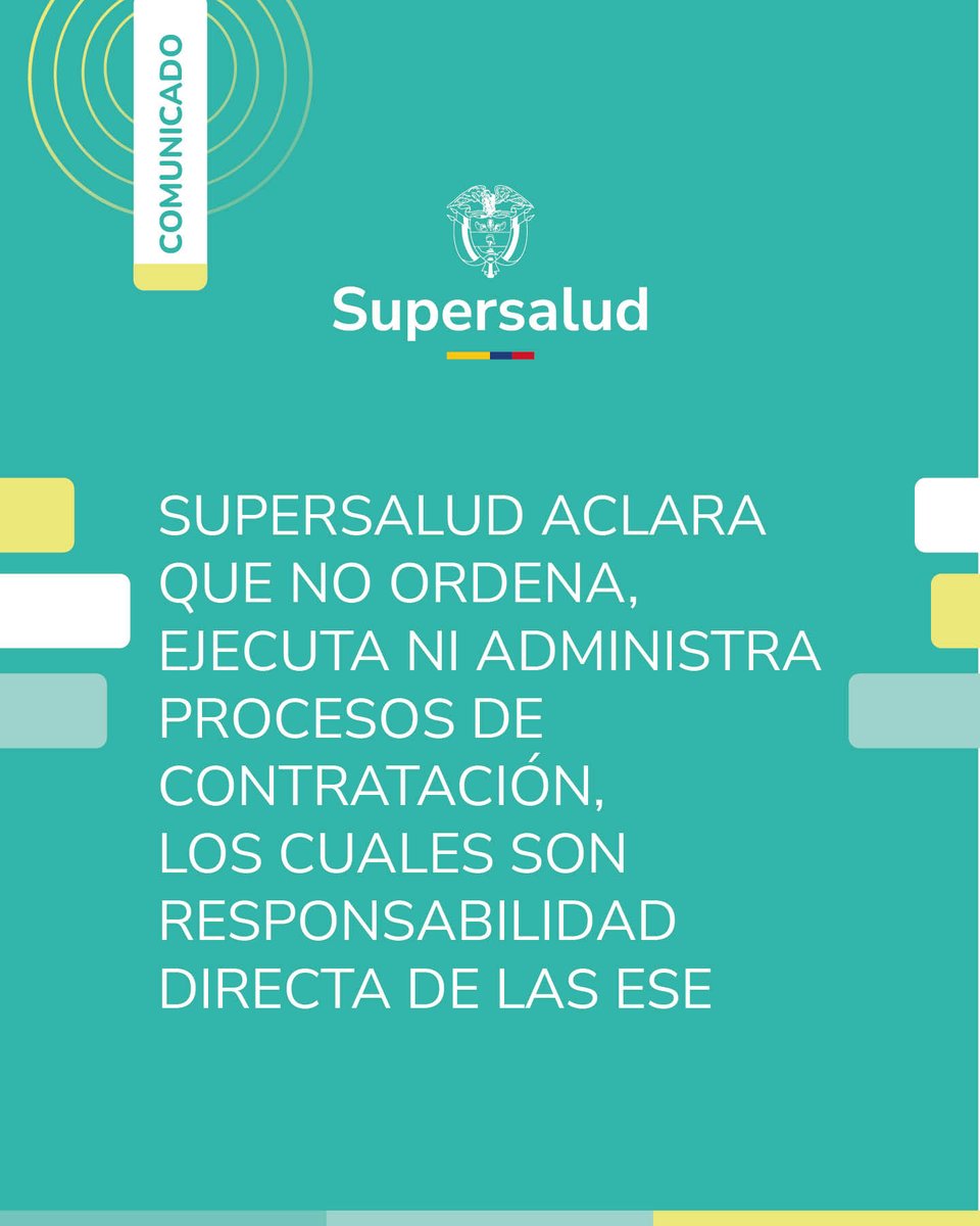 #SupersaludOficialTeInforma:
<a href="/Supersalud/">Supersalud</a> se permite aclarar que, frente a las recientes denuncias relacionadas con presuntas presiones en procesos de contratación en el Hospital San José de Maicao y otras Empresas Sociales del Estado (ESE) intervenidas, ha iniciado de inmediato