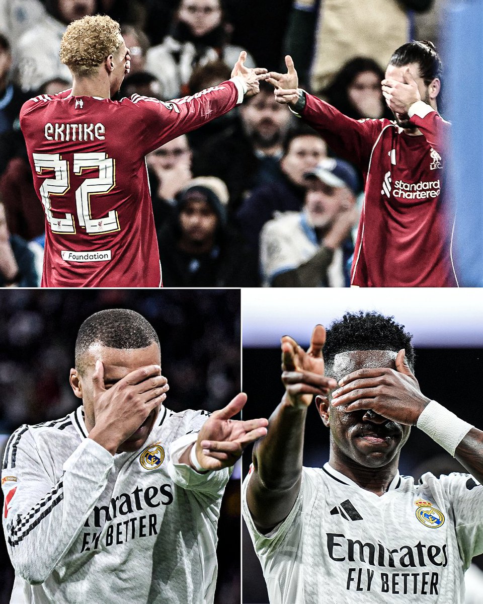 ESPNFC's tweet image. Hugo Ekitike and Dominik Szoboszlai mirrored a celebration previously done by Vinícius Júnior and Kylian Mbappé after Ekitike scored against Marseille 🪞
 
Unfortunately, the goal was disallowed 😬
