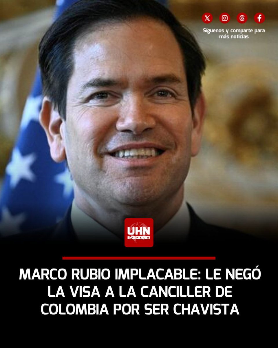 🇨🇴🇺🇸‼️ | ÚLTIMA HORA — En una medida sin precedentes y por orden de Marco Rubio, Estados Unidos le negó la visa a la canciller colombiana Rosita Villavicencio. De esta forma, se le impide asistir al Consejo de Seguridad de la ONU en Nueva York por sus vínculos con el régimen