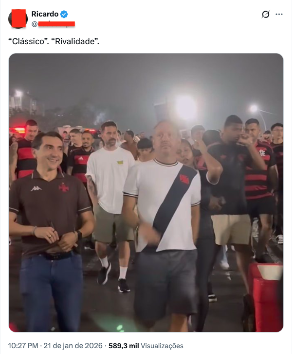 Sujeito torce pelo Corinthians, não pode ir a um jogo de seu time contra São Paulo, Santos e Palmeiras que tenha torcida rival no estádio. Por que isso não existe.
Clássicos em São Paulo têm torcida única, a famigerada.
Aí o elemento vê uma foto de rubro-negros e vascaínos,