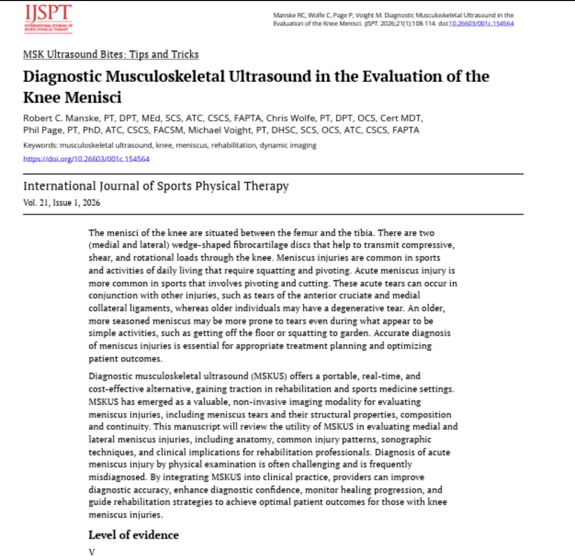 Robptatcscs's tweet photo. New manuscript published this month in #IJSPT https://t.co/TmJx3FjtBA