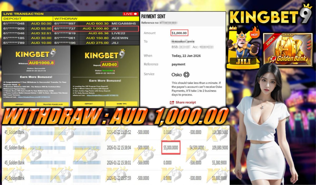 👑𝑪𝒐𝒏𝒈𝒓𝒂𝒕𝒖𝒍𝒂𝒕𝒊𝒐𝒏𝒔 𝑪𝒖𝒔𝒕𝒐𝒎𝒆𝒓 𝑾𝒊𝒕𝒉𝒅𝒓𝒂𝒘👑

👑Deposit -  AUD 40.00
👑Withdraw Amount  -  AUD 1,000.00
⭐️Platform - JILI
⭐️Game -  Goldden Bank

⭐️ʟɪᴠᴇ ᴄʜᴀᴛ :KINGBET9.net/#chatroom📷Registerlink:kingbet9aus.com/RFK9TWITT📷