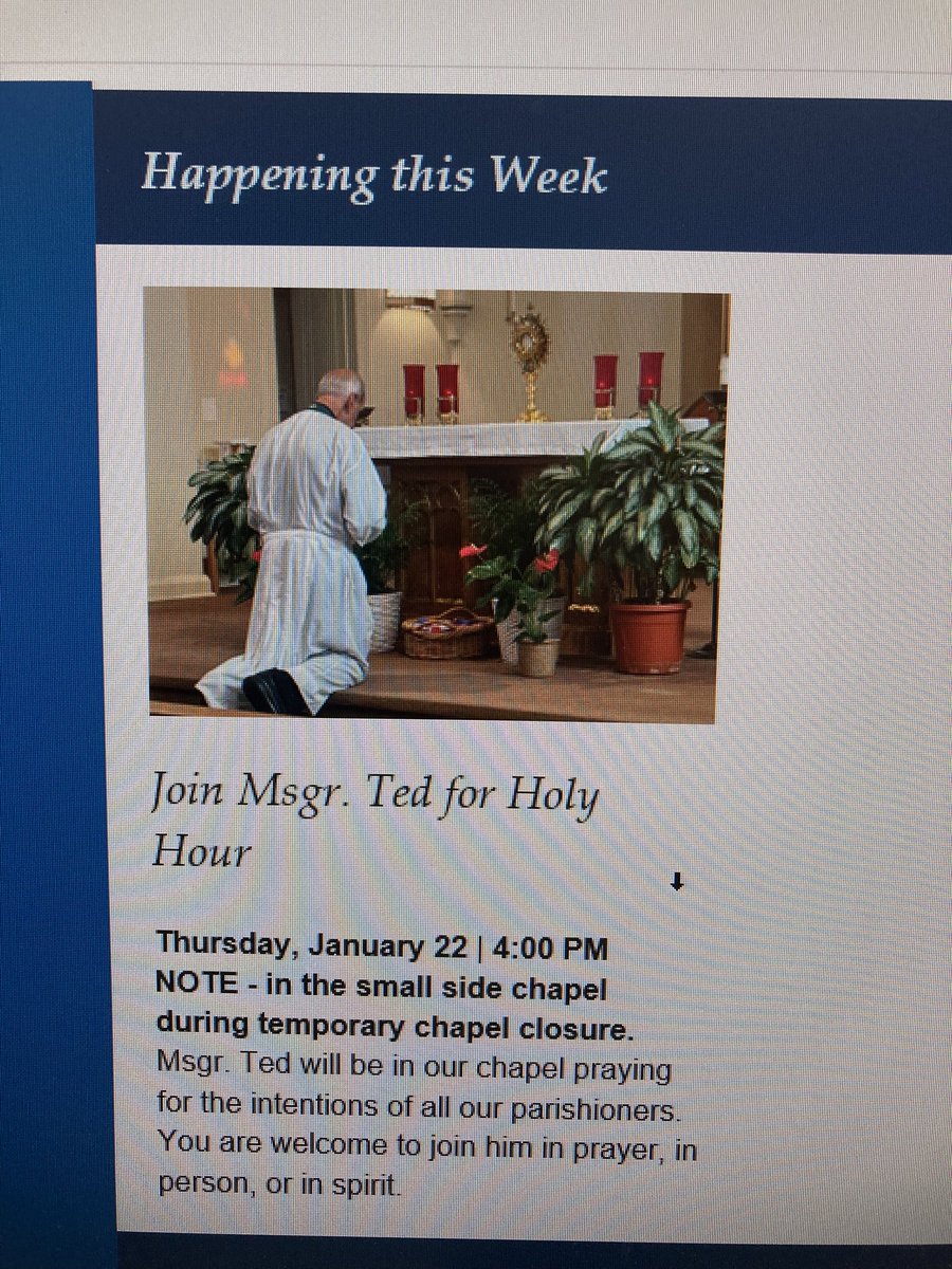 msgrted's tweet image. Today Th1/22/26 I plan to be in the side room off the chapel at 4:00 PM praying in in Eucharistic Adoration for the intentions of all our parish family. Small room but you are welcome to join me in spirit