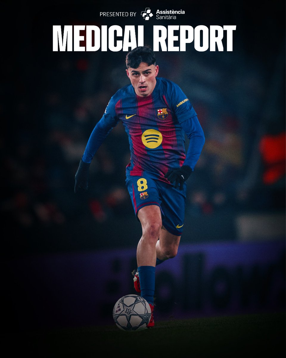 FCBarcelona's tweet image. INJURY UPDATE

Tests conducted this morning have confirmed that first team player Pedro González “Pedri” has a right hamstring injury, which he picked up during the game against Slavia Prague yesterday.

The recovery time is expected to be one month.