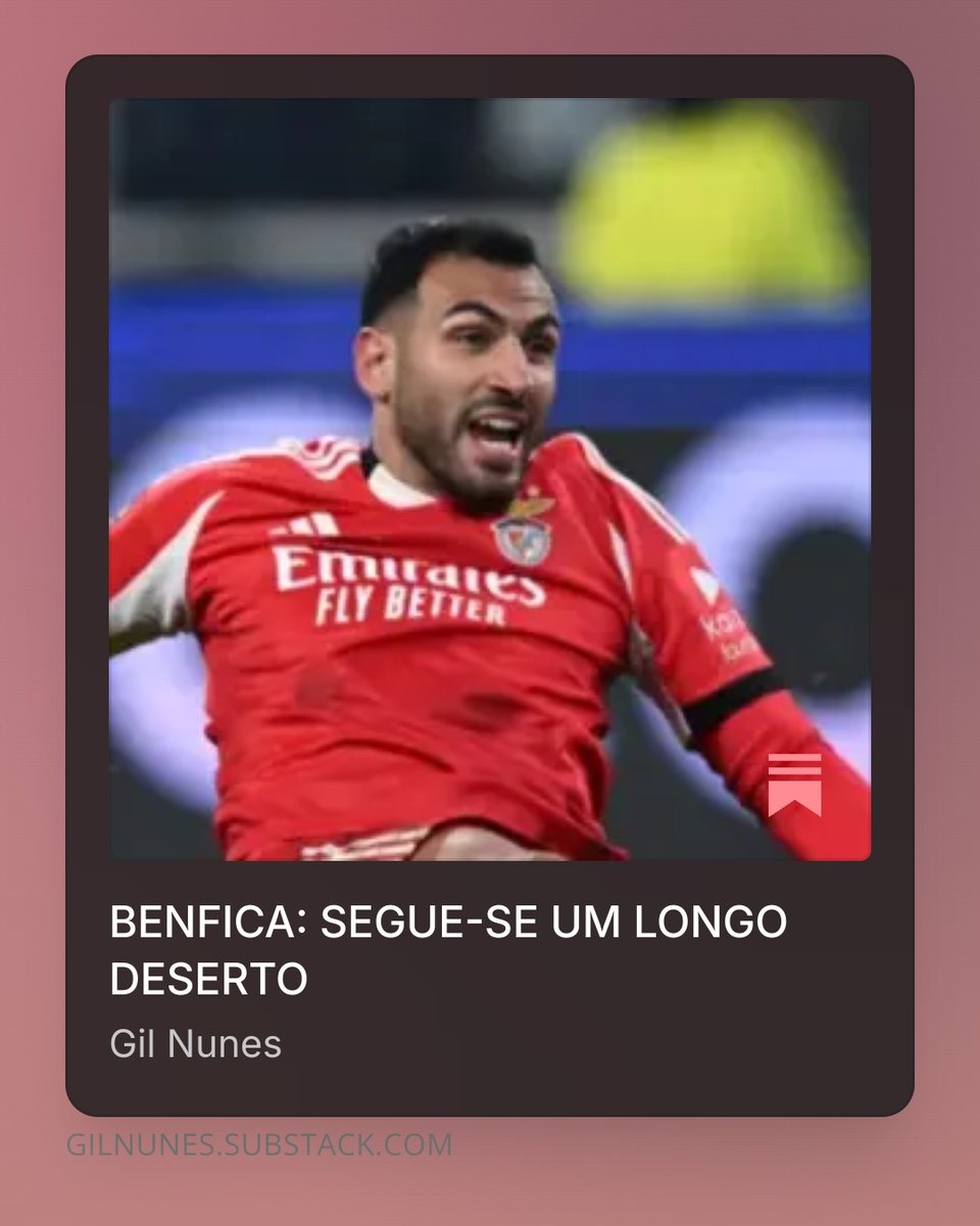 Crónica desta semana: <a href="/SLBenfica/">SL Benfica</a> <a href="/InformGlorious2/">Information Glorious - SL Benfica</a> <a href="/glorioso1904/">SLBenfica Sempre</a> <a href="/SerBenfiquista/">SerBenfiquista</a> #benfica #slb #SLBenfica 
Ler aqui: gilnunes.substack.com/p/benfica-segu…