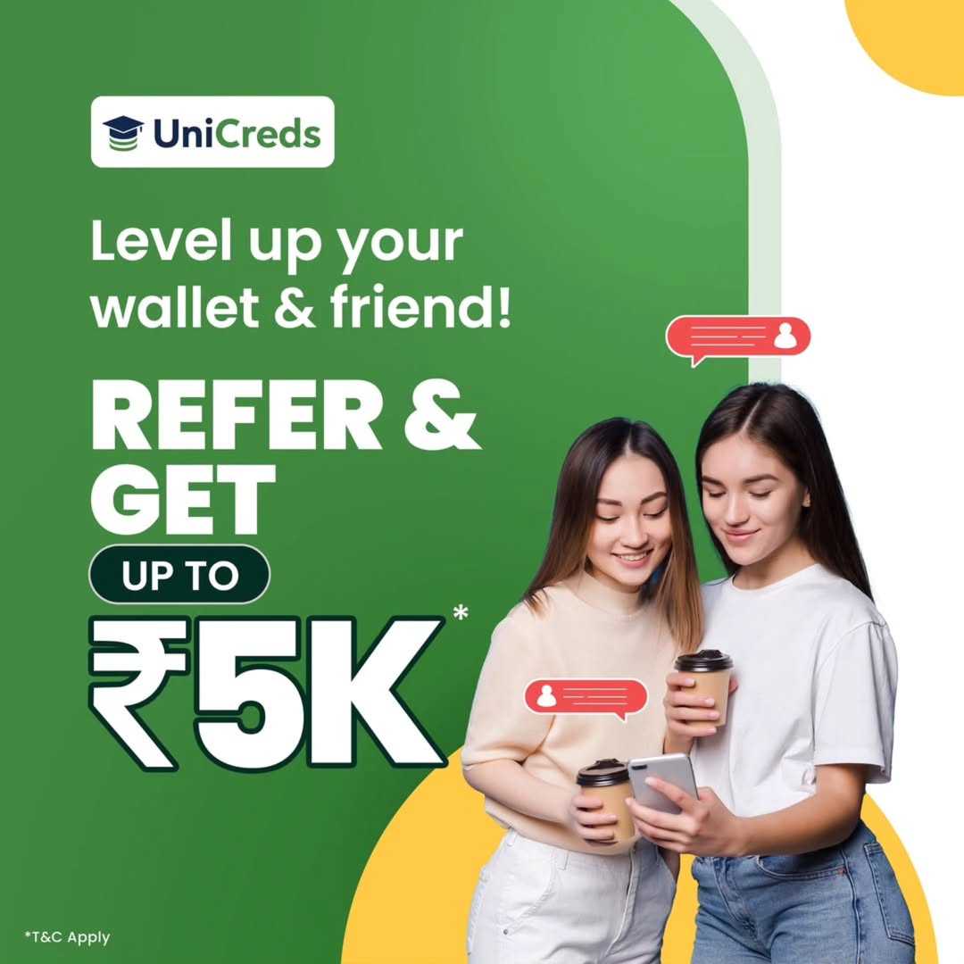 Refer a friend to UniCreds and you both win!
Earn up to ₹5,000, while they enjoy great interest rates and flexible repayment options for their study-abroad journey.

Hit the link in bio to start referring! ➡️

#UK #US #educationloan #interest #interestrates 
#UniCreds