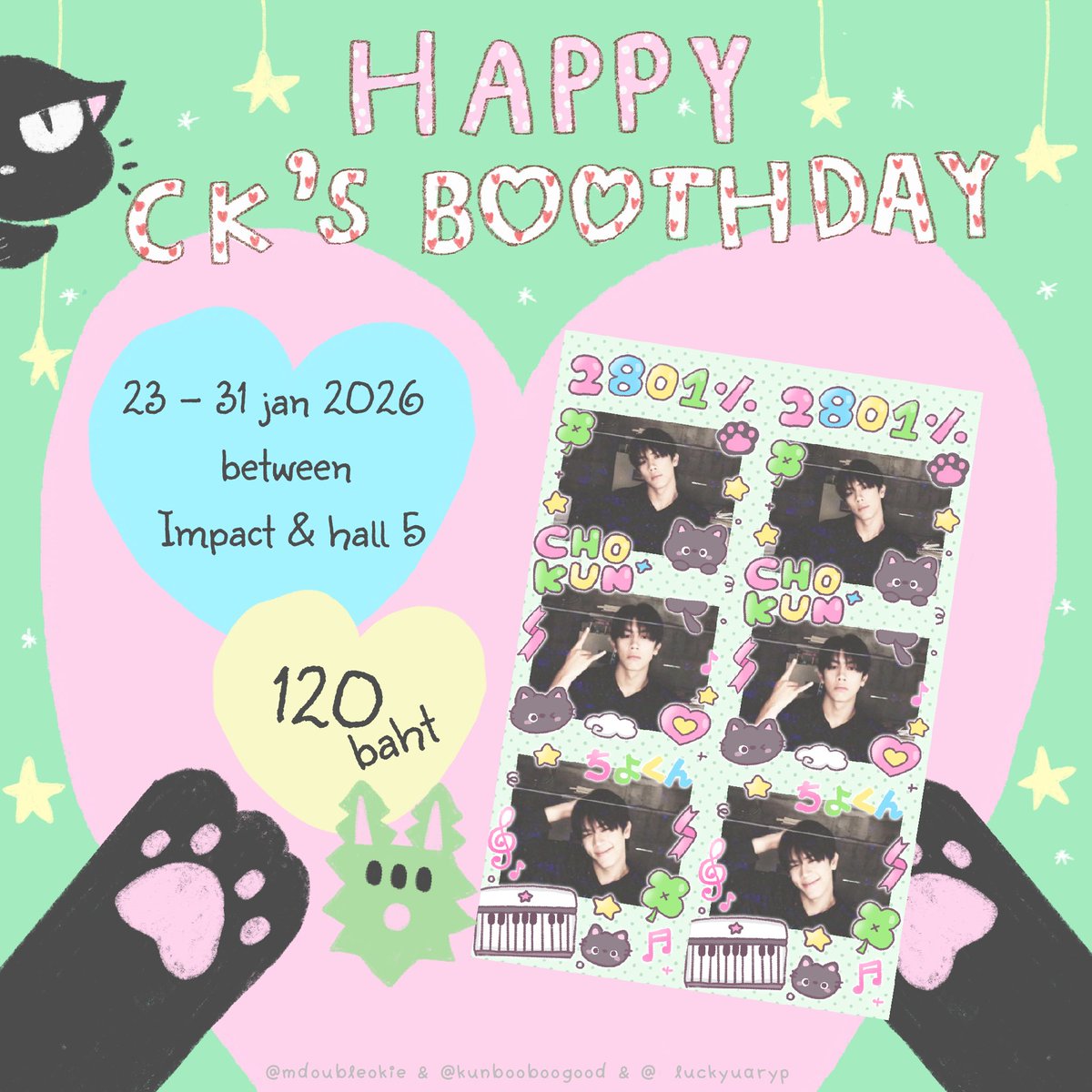 pls kindly rt — สุ่มแจก 1 สิทธิ์

#PROXIEChokun photobooth frame

Happy CK’s Boothday 🐈‍⬛💚

Price : 120 baht
Date : 23-31 jan 2026
Location : between Impact &amp; hall 5

 — #23rdนี้มาแชะแชะกับกุนกุน —

แล้วรีบมาแชะแชะกันนะงับป๋ม ✌🏻
#PROXIE_The3rdConcert #PROXIEth