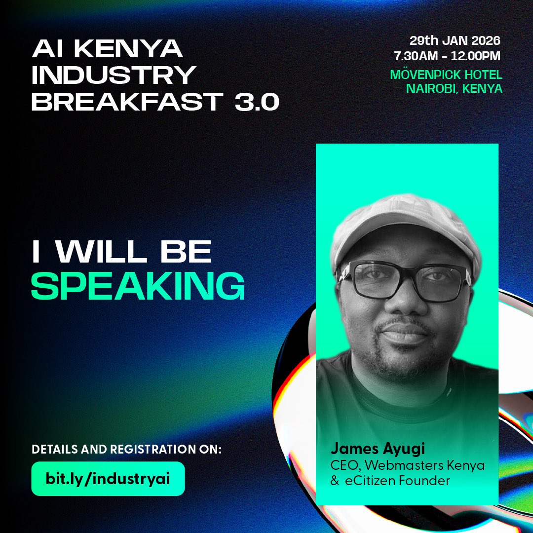 webmasterske_'s tweet photo. Our CEO James Ayugi is opening #AIKenya Industry Breakfast 3.0 🔥
Jan 29 | Mövenpick, Nairobi
Topic: AI-Powered Operational Efficiency
Enterprise AI happens here 🚀
Register: https://t.co/5QhZebcQMr https://t.co/4O9ABOkZ8c