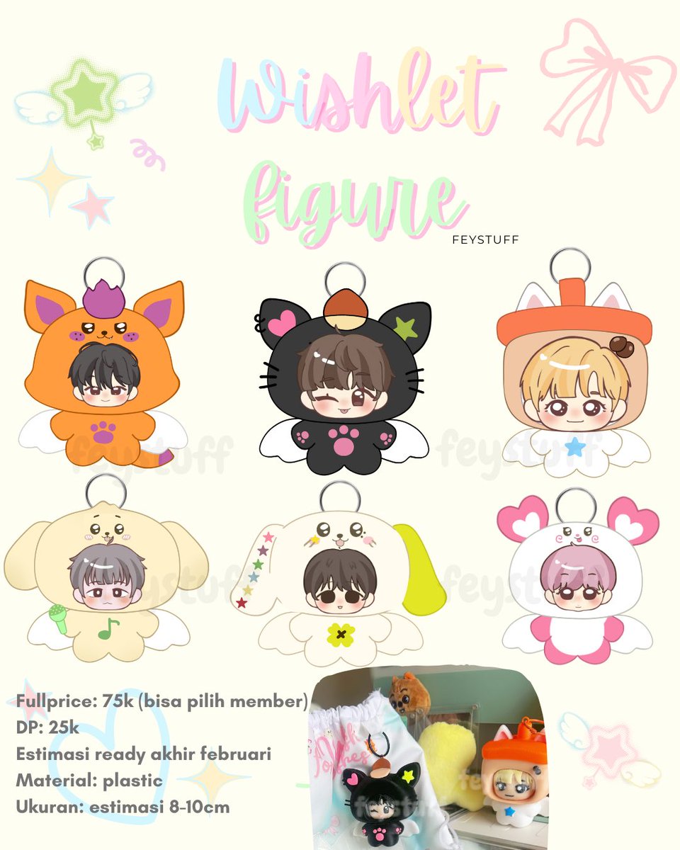 RT's appreciated🎀

Open pre-order NCT Wish Bag &amp; Wishlet Keyring Figure

❕Limited quantity❕

Fullprice tas serut: 68k (tanpa keyring wishlet figure)
138k (+keyring wishlet figure)
DP: 30k
Estimasi ready akhir februari
Material: parasut polyester
✨tutup po jika slot sudah