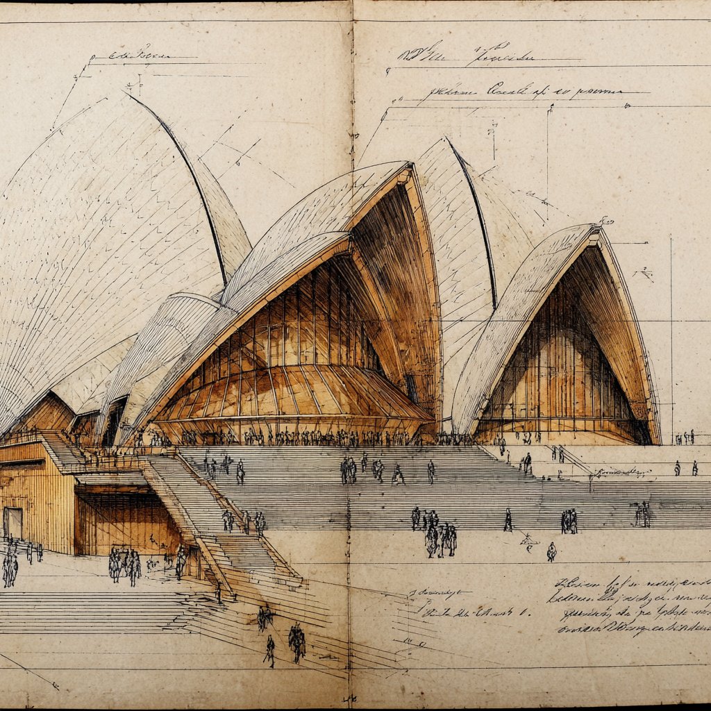 Sepia blueprint sketchbook look