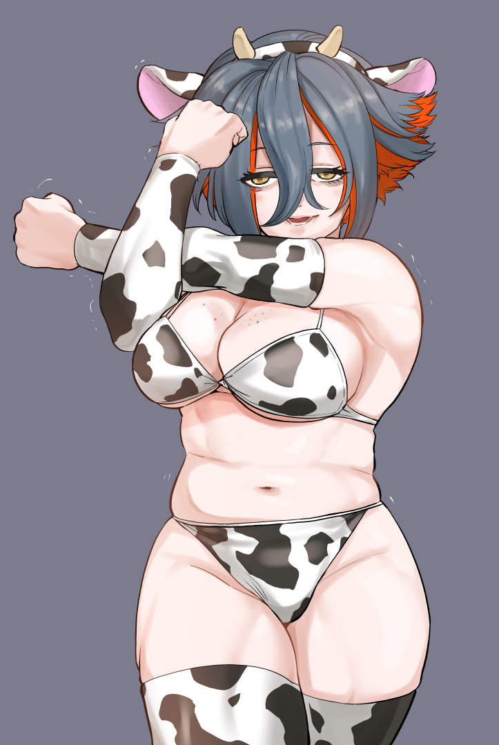 「#静ブロ絵 牛柄ビキニの静電気ブロッコリーちゃんを描きました (ヒソヒソ……これ」|うぼのあん⚙のイラスト
