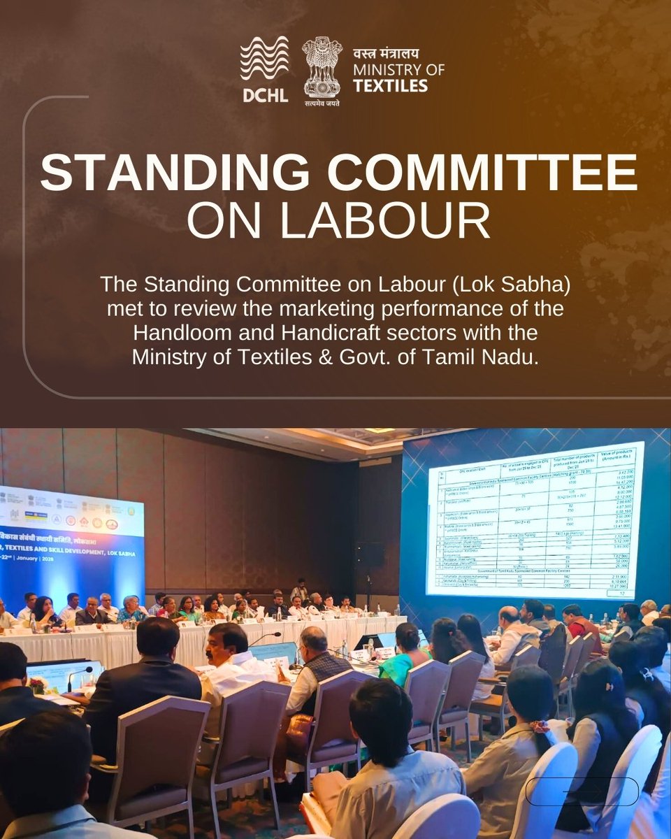 dchandlooms01's tweet image. STANDING COMMITTEE ON LABOUR met to review the marketing performance of the Handloom and Handicraft sectors with the Ministry of Textiles &amp;amp; Govt. of Tamil Nadu.

#texmin #handlooms #committee #labour #loksabha