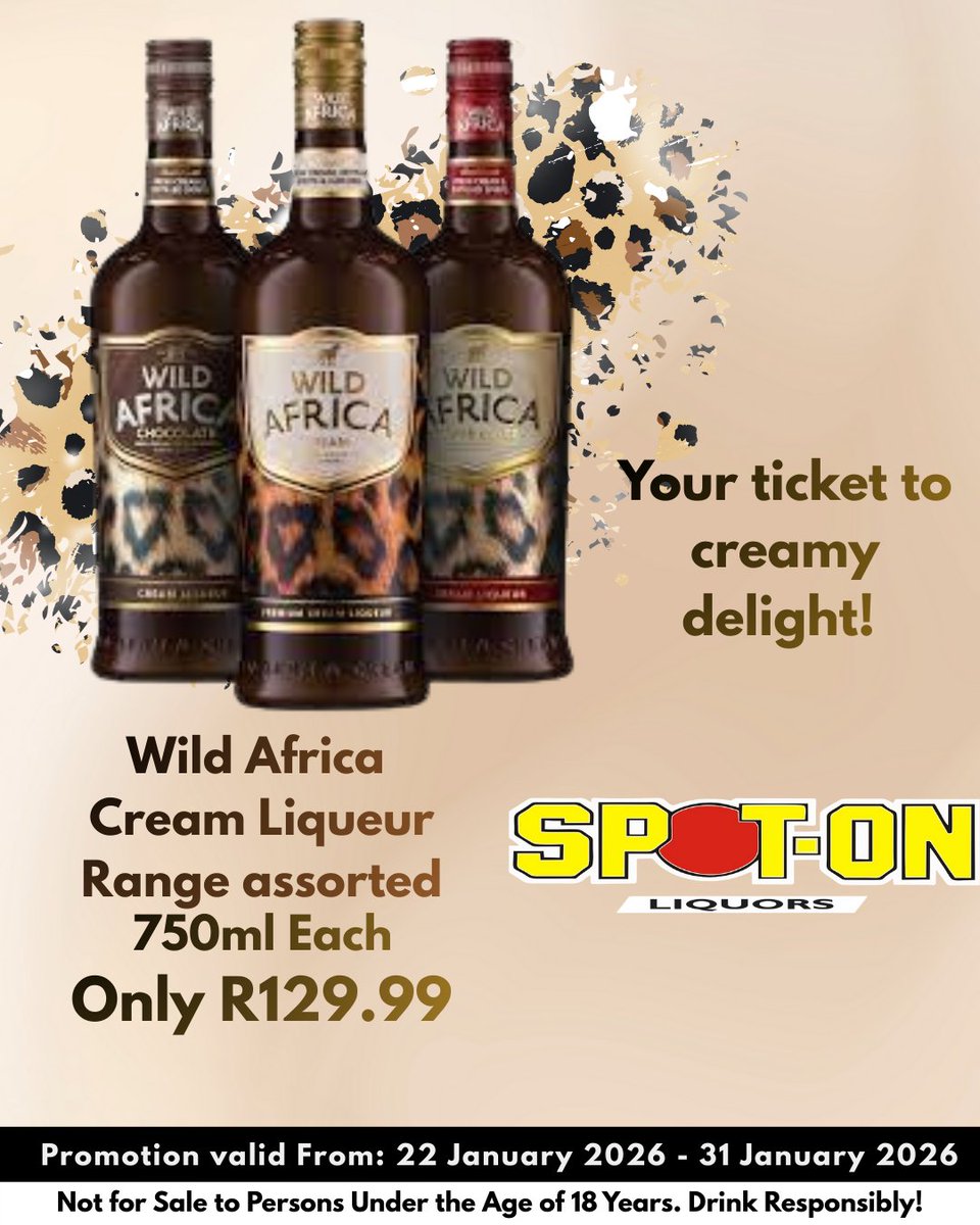 When smooth meets bold
Discover the rich, creamy taste of the Wild Africa Cream Liqueur Range

Wild flavour. Creamy smooth
Find your nearest Overland Spot-On Store:
overlandliquors.co.za/store-director…

Ts &amp; Cs apply. Not for persons under the age of 18.

#WildAfrica <a href="/Spot/">Spot</a> On Liquor