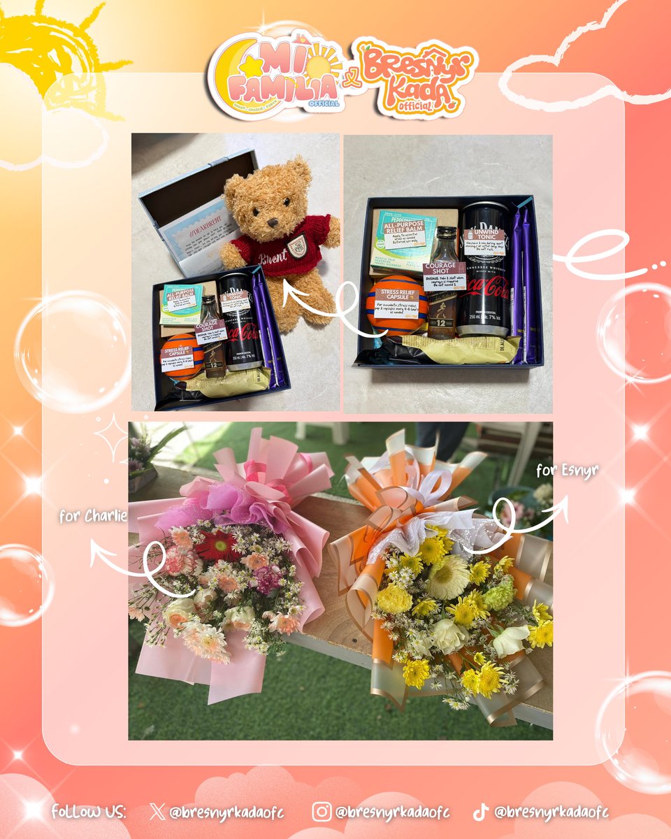 bresnyrkadaofc's tweet image. HOLA! Kamusta, Barkadamilia? 😄 

We sent simple gifts for Brent, Esnyr, and our favorite bunso Charlie. Hope they enjoyed these humble gifts, made with love kasama ang @MFOFC_. 🩷🧡

#BRESNYRKADA | #MIFAMILIA #BRESNYR | #BrentManalo #EsnyrRanollo #CharlieFleming
