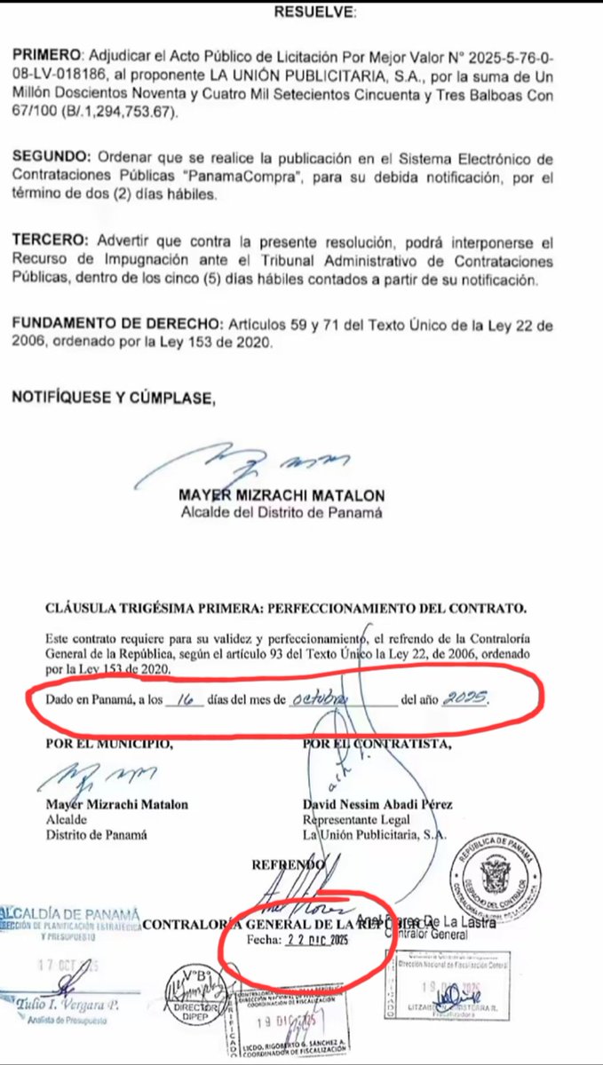 Chuzo aquí el Contralor PRD <a href="/boloflores/">Anel Bolo Flores</a> en dos mese le refrendó este contrato a <a href="/Mayer/">Mayer Mizrachi</a> que suerte, pero en San Miguelito ni siquiera leyó los papeles.