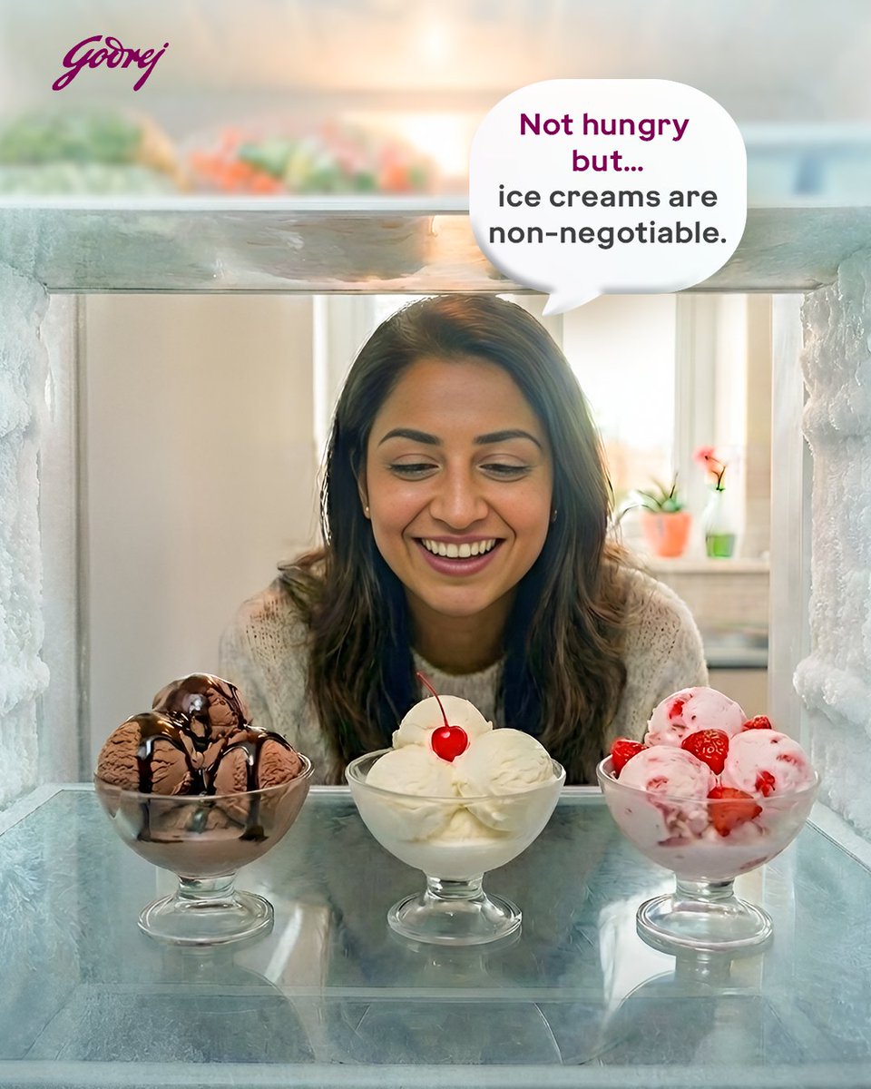 GodrejAppliance's tweet image. Our fridge knows all your secrets. 
The post-dinner dessert. The midnight raid. The last slice that mysteriously disappeared. 
But don't worry - we keep everything fresh and every secret safe!

#Godrej #SochKeBanayaHai #ThingsMadeThoughtfully