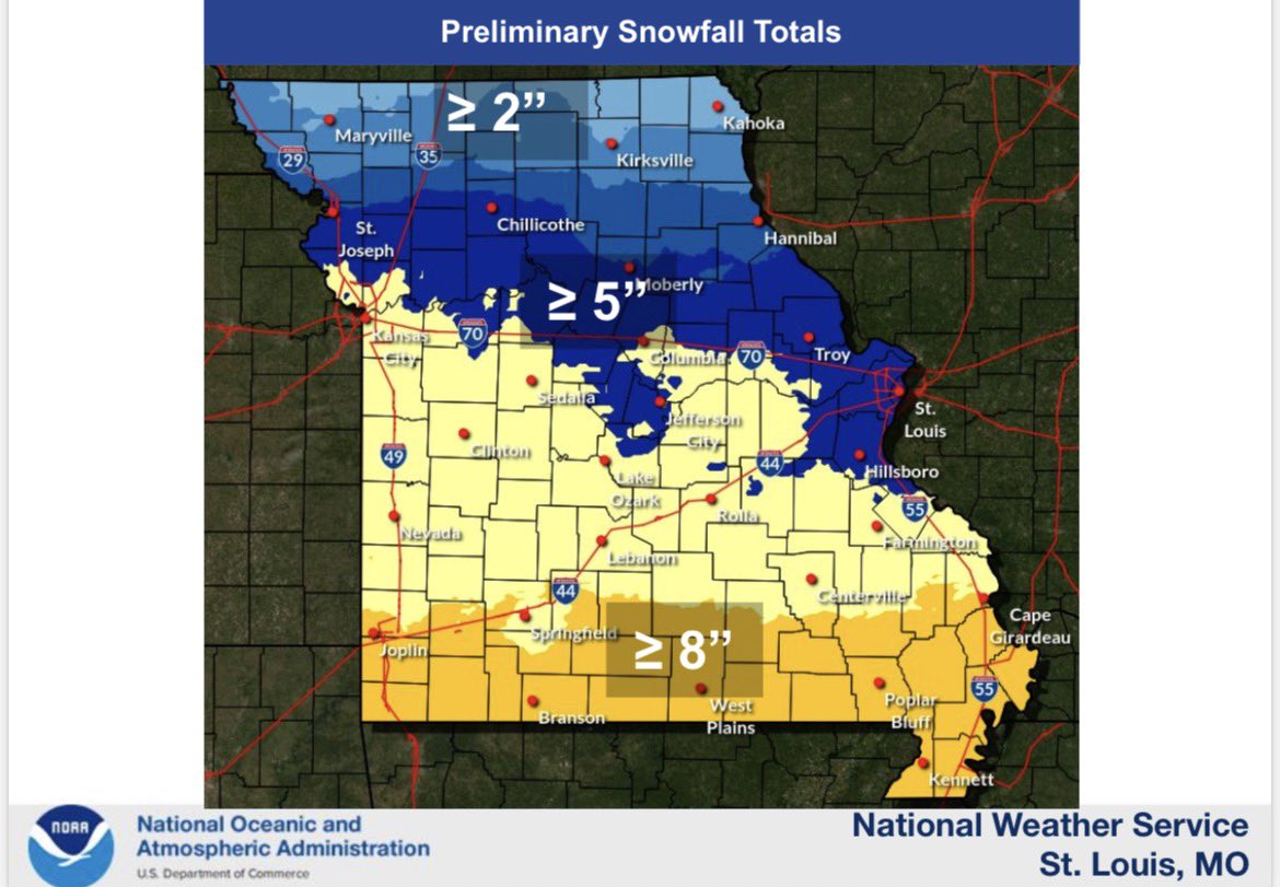 MoSEMA_'s tweet photo. ‼️⚠️Winter Storm Watch has been expanded as forecast snow totals increase
⚠️Snow expected to start as early as Friday afternoon in SWMO and spread northwest
⚠️Major travel impacts are expected 
✅Follow local forecast and travel conditions 
✅Adjust travel plans accordingly https://t.co/N9stXyZ89n