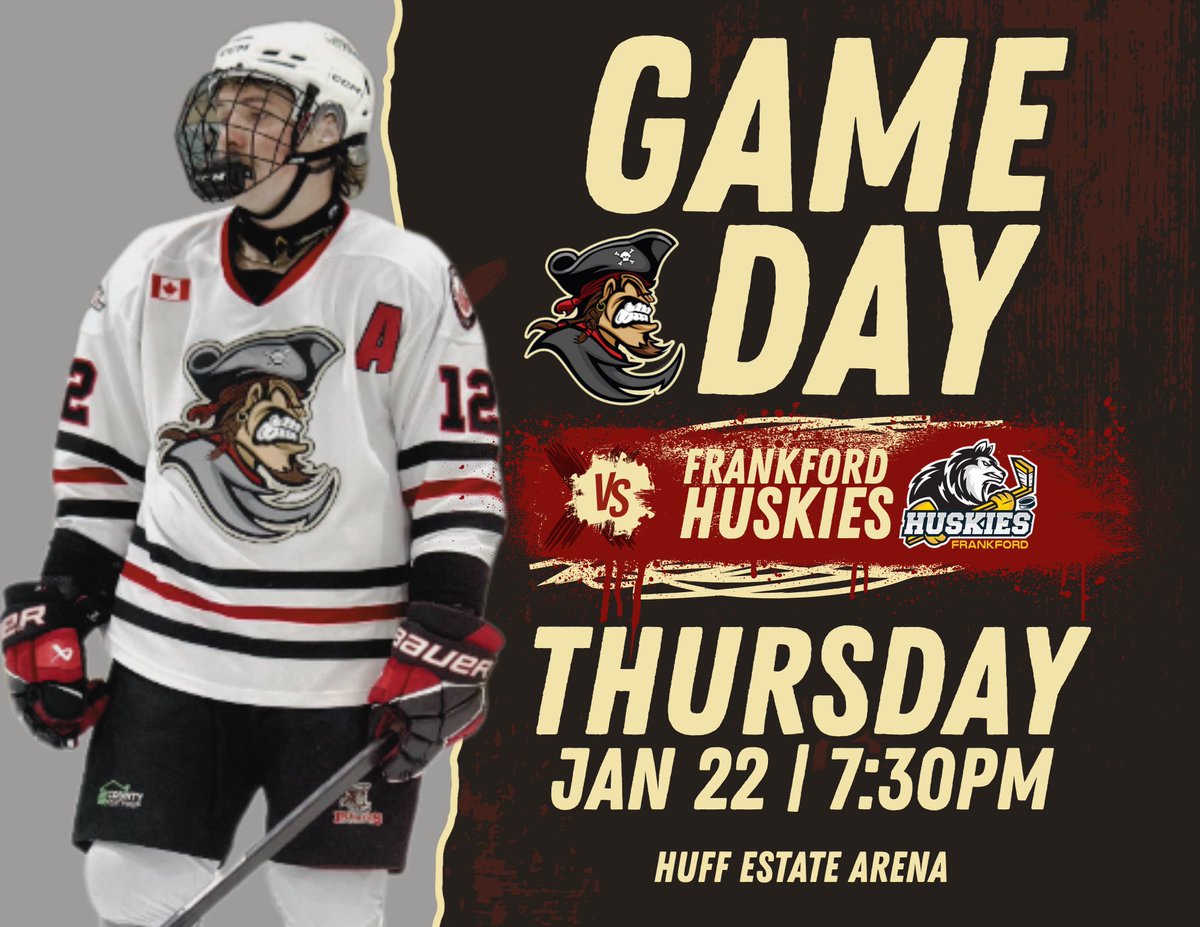 PictonPirates's tweet photo. It’s Game Day!
The Pirates are back on home ice tonight as they take on the Frankford Huskies 🏴‍☠️
🕢 7:30 PM

Be there or catch all the action live online.

#FueledByPassion 
#LeaveNoDoubt https://t.co/SbdBHf6FQx