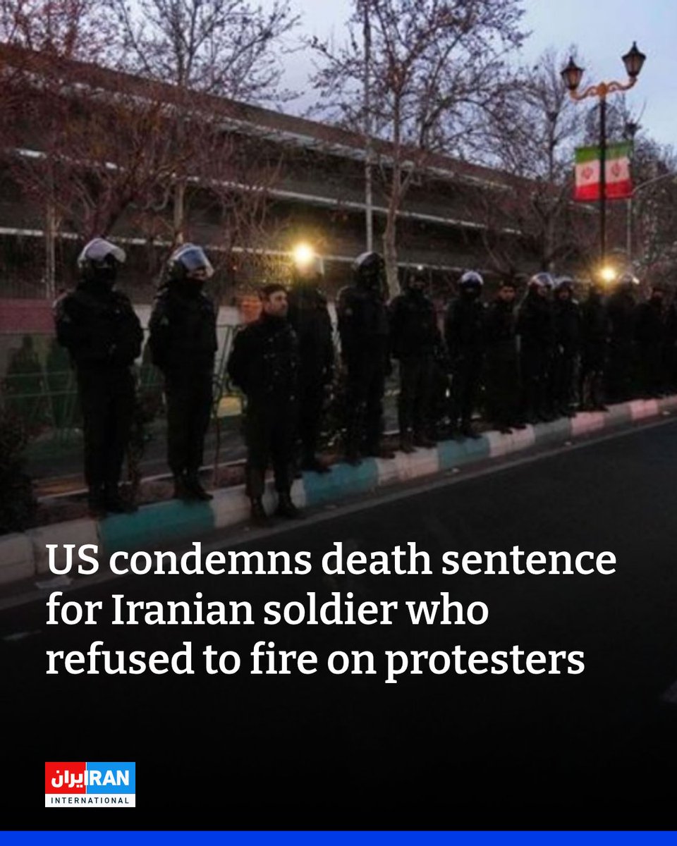 IranIntl_En's tweet image. The US State Department said an Iranian soldier had been sentenced to death for refusing to fire on protesters, calling the case morally unjust and inhumane.

In a post on its Persian-language X account, the department said: “According to reports, Javid Khales, a young Iranian…