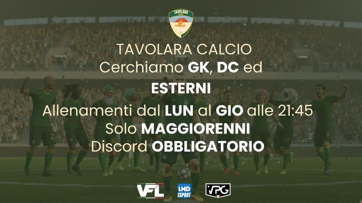 Cerchiamo nuovi membri per ampliamento rosa e per l’inizio di LND 
<a href="/VPGItaly/">Virtual Pro Gaming Italy 🇮🇹</a> <a href="/VFL_Italy/">VFL ITALIA</a> <a href="/LNDEsport1/">LND Esport</a> <a href="/proleagueit/">ProLeague Italia</a> <a href="/pctransfermarkt/">🇮🇹 PRO CLUBS TRANSFERMARKT🔍</a> <a href="/HouseOfProClub/">H𝕠𝕦𝕤𝕖 𝕆𝕗 P𝕣𝕠C𝕝𝕦𝕓</a> <a href="/eLUDO_official/">eLUDO</a> <a href="/tavolaraesport/">tavolaraesport</a> <a href="/Mercato_FVPA/">Calciomercato Fvpa</a>