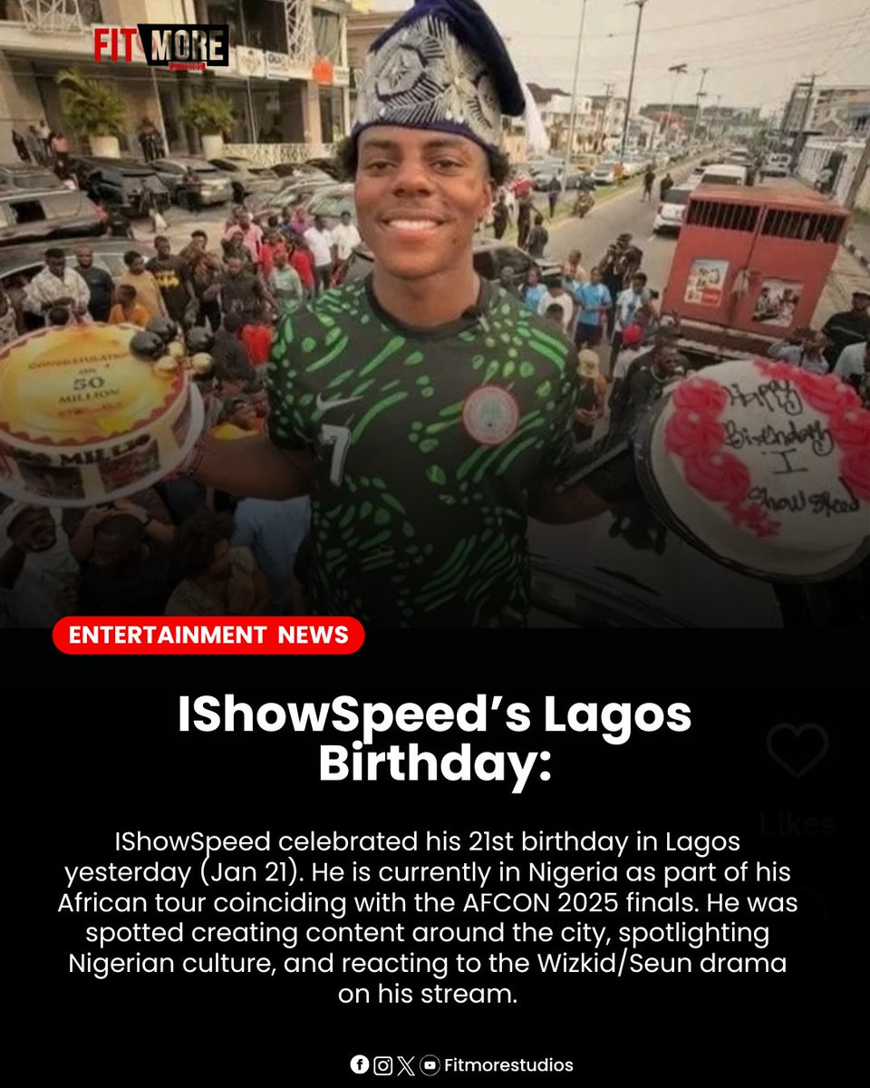 FitmoreStudios's tweet photo. Weekly Recap: Champions and Chart-Toppers.
​Real Madrid 6-1 Monaco
​Senegal wins AFCON; Nigeria takes Bronze
​IShowSpeed celebrates 21st in Lagos
​Wizkid x Asake hit No. 1
​A$AP Rocky tour dates confirmed
​Full details attached.
​#FitMoreStudios #AFCON2025 #RealMadrid #Wizkid https://t.co/JNFPAZgNA6