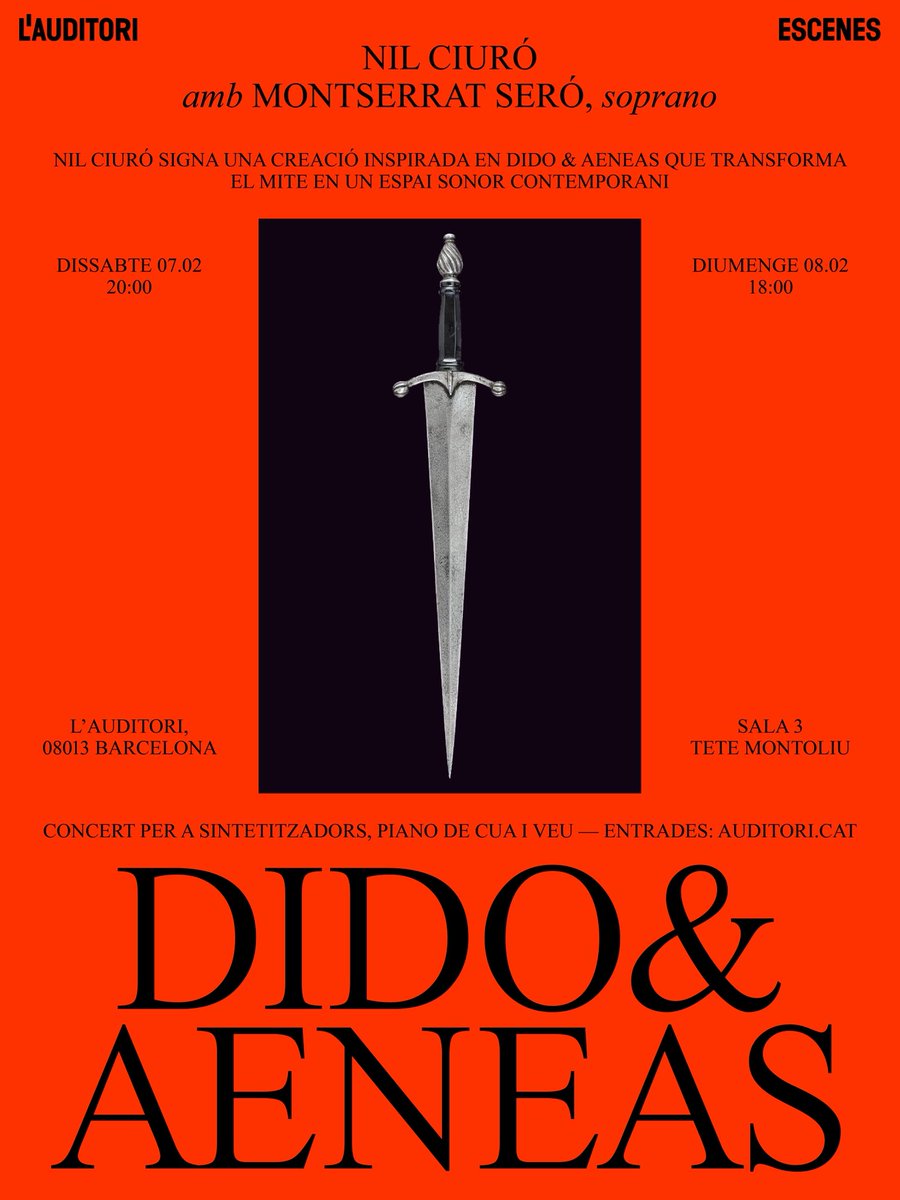 nilciuro's tweet photo. Molt content d’anunciar DIDO &amp; AENEAS, la meva creació a partir de l’òpera de Henry Purcell. 
Concert per a sintetitzadors, piano de cua i veu, amb la soprano Montserrat Seró.

@auditoribcn · ESCENES · 7 i 8 de febrer

Us hi esperem!

(Entrades a https://t.co/OgKrvTS47r 🎫) https://t.co/yvRqD3XEz4