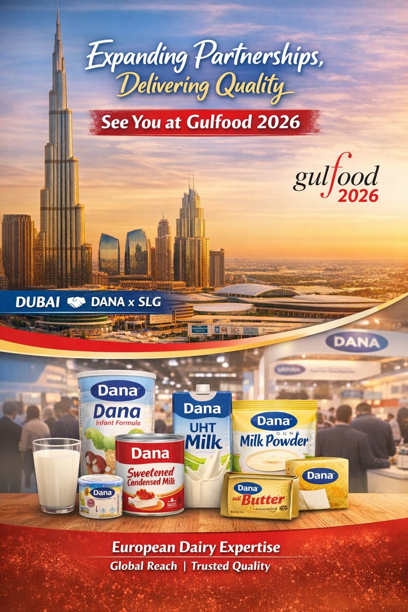 Dana Dairy Group is heading to Dubai for Gulfood 2026, exhibiting alongside our partner SLG.

📍 Dubai | Gulfood 2026, Sheikh Rashid Hall
🧭 Stand R-130

#DanaDairy #Danalac #Gulfood2026 #InfantNutrition #GlobalTrade