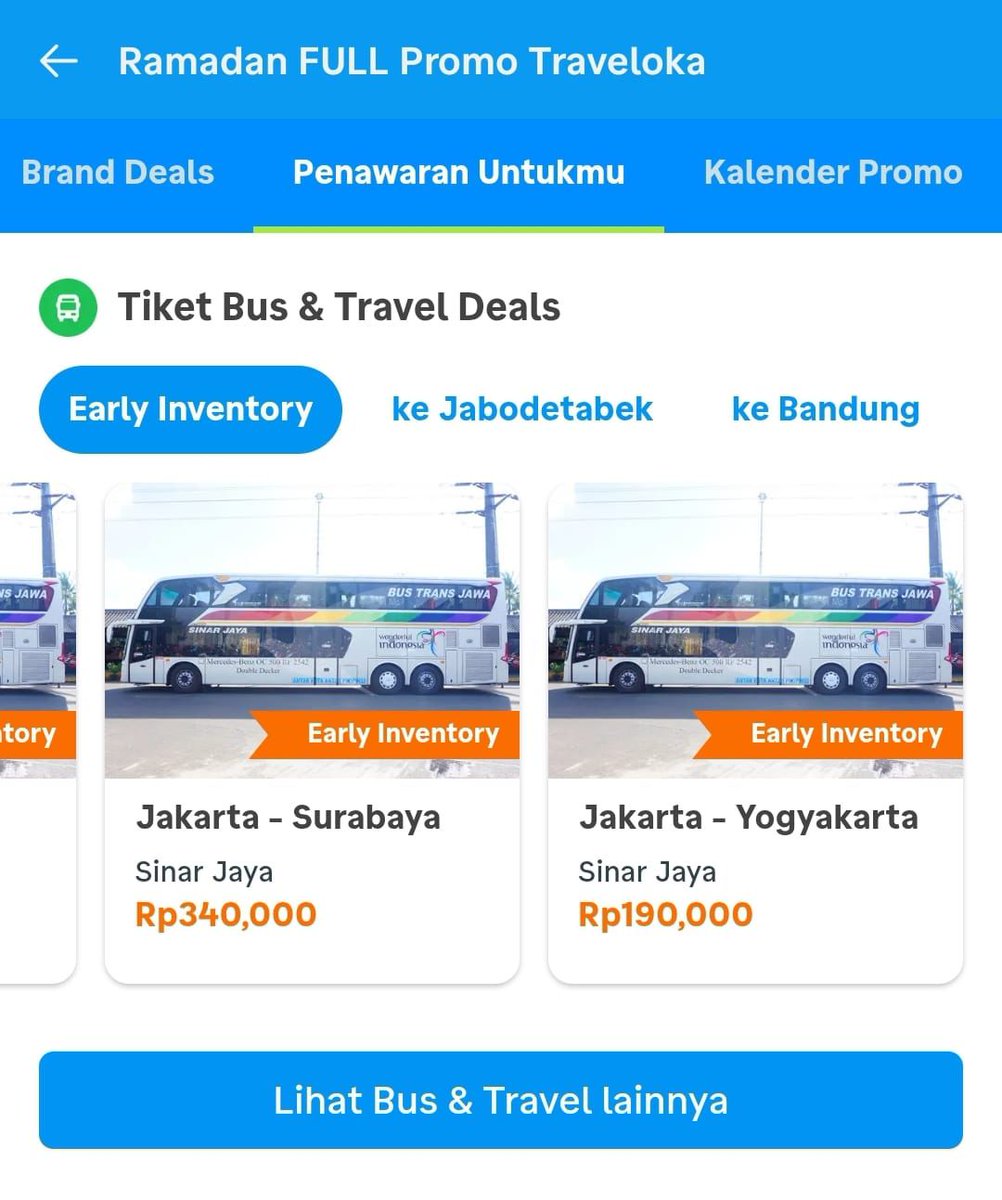 Guys yang mau mudik nanti pakai bus atau travel bisa beli tiketnya di traveloka, skrg lagi ada Ramadan FULL promo sampe tgl 10 Feb, ada diskon dan kode kupon juga biasanya dapat cashback kan lumayan, tinggal scroll App nya buat hunting promonya👍
