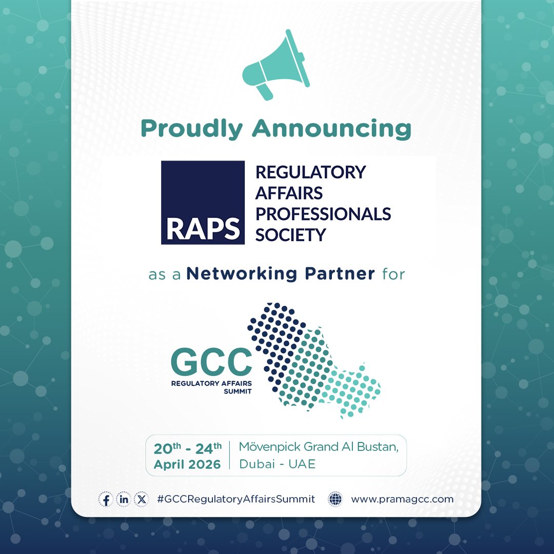 We’re proud to welcome <a href="/RAPSorg/">Regulatory Affairs Professionals Society</a> as the #Networking #Partner for the #GCCRegulatoryAffairsSummit 2026!

For more information, please visit: pramagcc.com

#RAPS #RegulatoryAffairs #Networking #GCC #Pharma