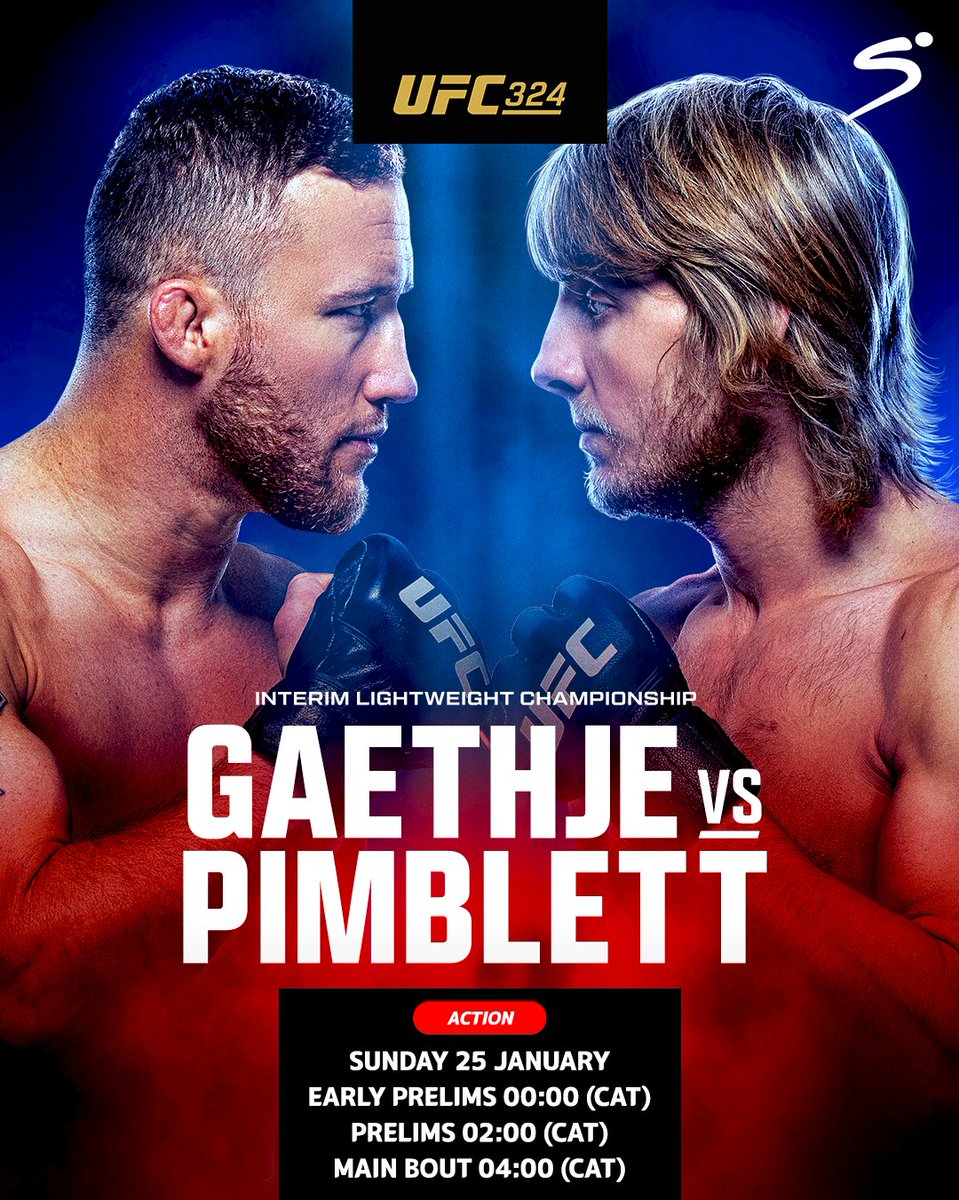 SuperSportTV's tweet photo. Paddy "The Baddy" is ready to rock the T-Mobile Arena on Sunday π€π₯
Don't miss #UFC324 with the Early Prelims starting at 00:00 (CAT) on Sunday πΏ
#SSUFC https://t.co/izFtsNYPDo