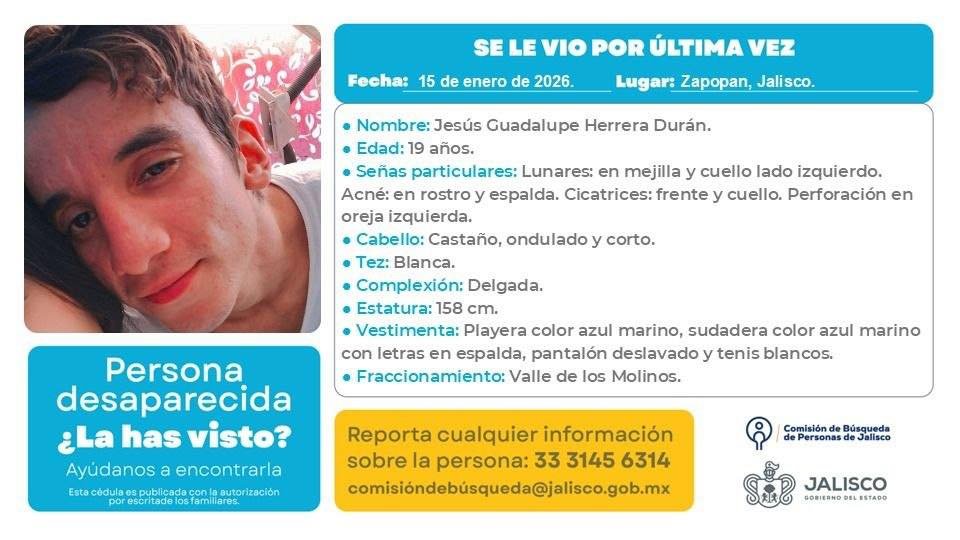 Desaparece joven en #Zapopan, #Jalisco (Valle de los Molinos).
