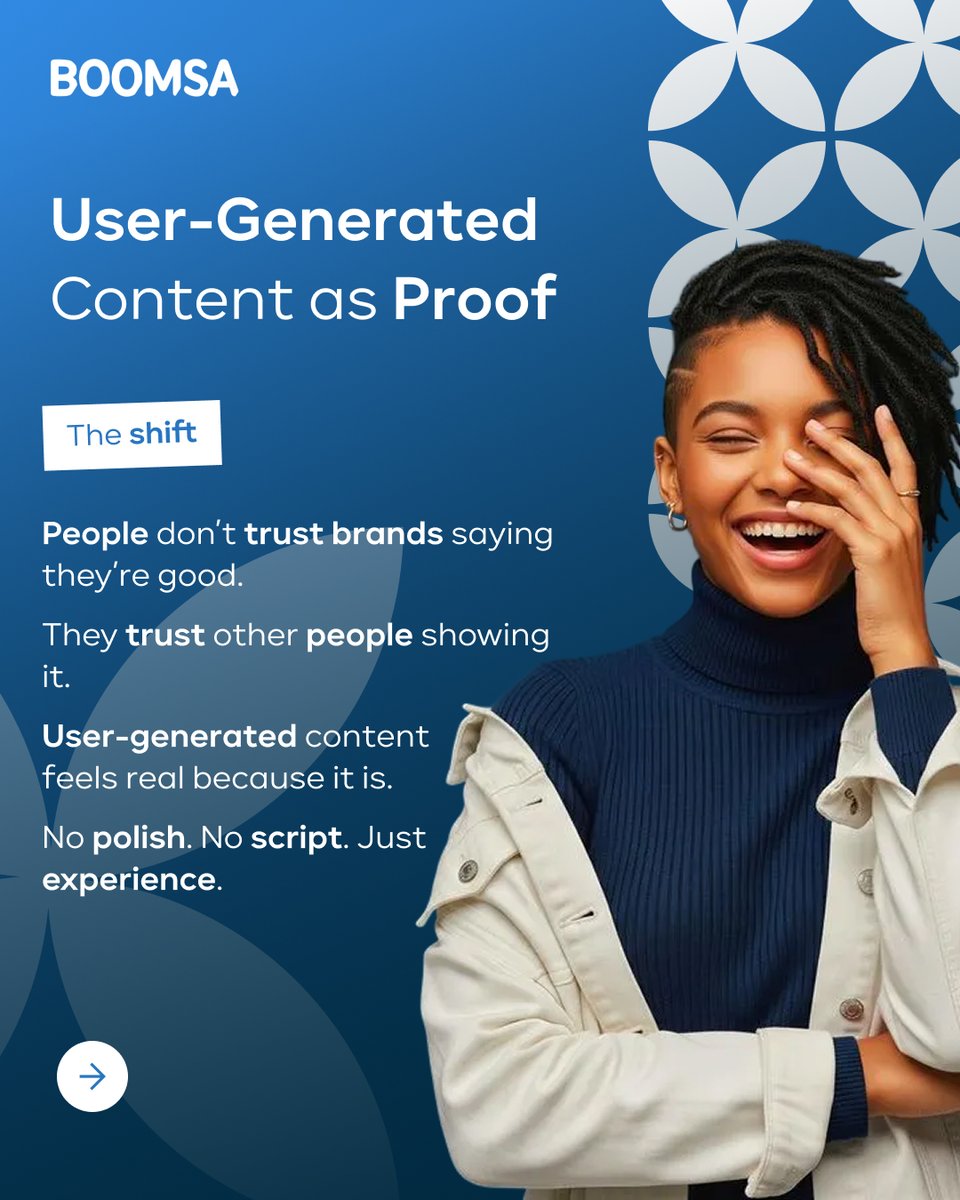 BoomsaVenture's tweet photo. Brands make claims.
People make decisions.

#boomsa #usercontent #socialproof #digitaltrust #contentstrategy #brandcredibility #performancecontent https://t.co/EjRDX2a4uW