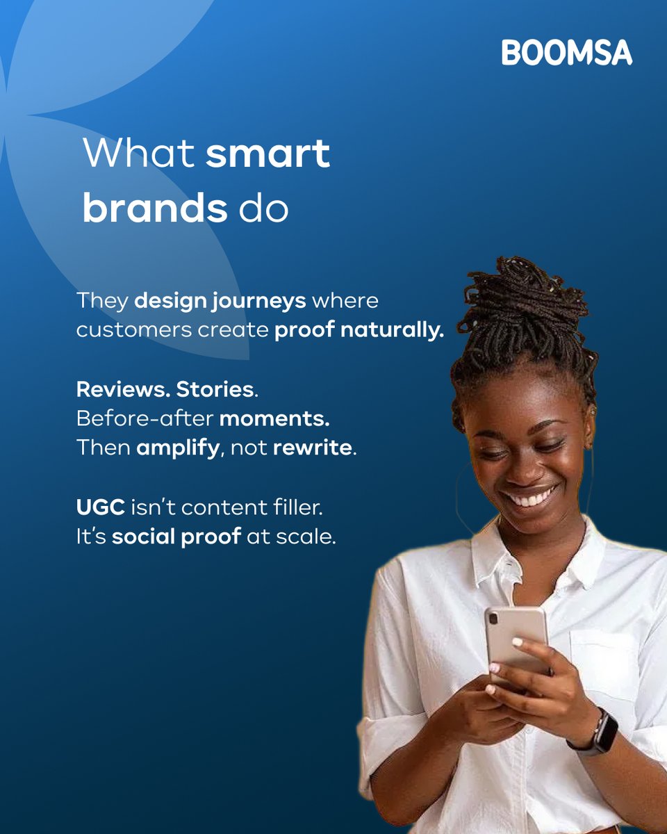BoomsaVenture's tweet photo. Brands make claims.
People make decisions.

#boomsa #usercontent #socialproof #digitaltrust #contentstrategy #brandcredibility #performancecontent https://t.co/EjRDX2a4uW