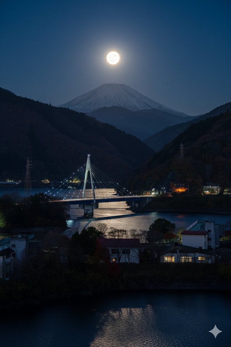 数年前に撮った写真をGeminiで加工してみる。
文字で指示するだけ。
時に、想像を超えるアートになることも！

丹沢湖からの富士山を望む
＋彗星・火球・稲妻・満月
#gemini_art