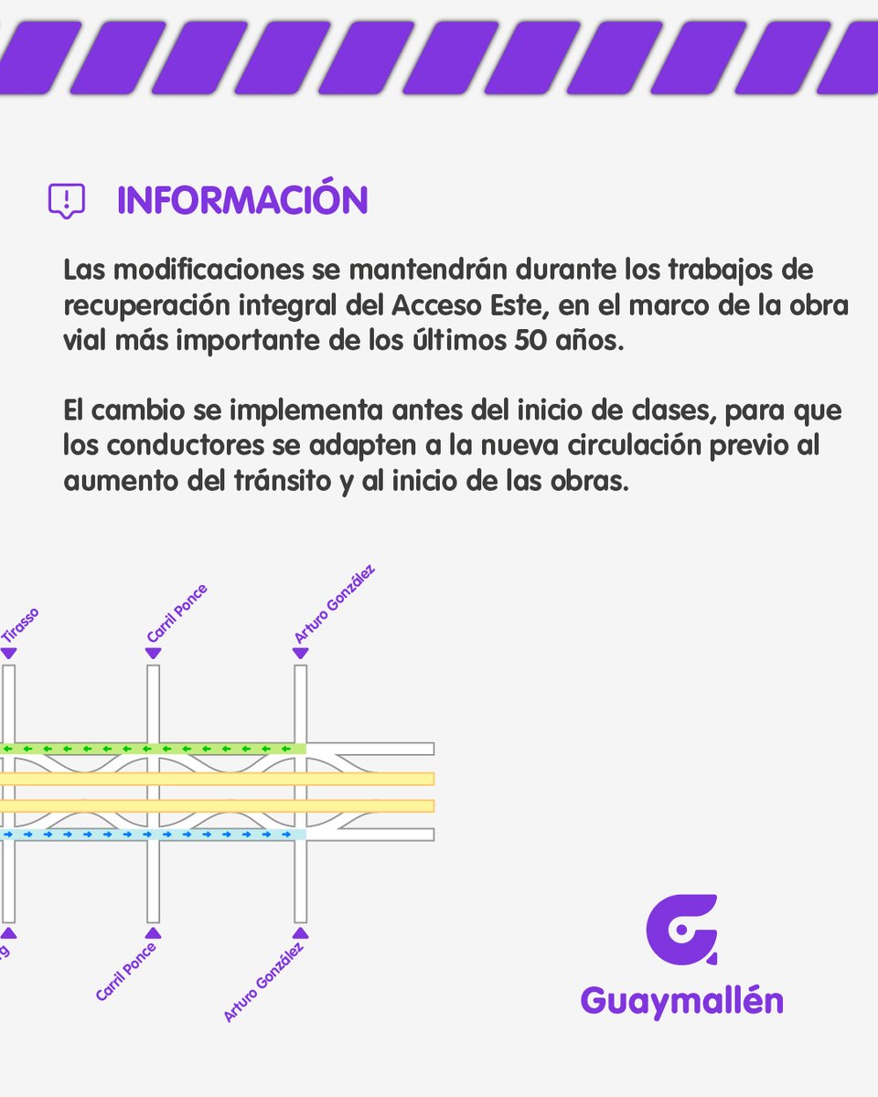📅 A partir del 9 de febrero, se modificará el sentido de circulación en las laterales del Acceso Este, en el tramo comprendido entre el 𝗡𝘂𝗱𝗼 𝗩𝗶𝗮𝗹 y 𝗔𝗿𝘁𝘂𝗿𝗼 𝗚𝗼𝗻𝘇𝗮́𝗹𝗲𝘇 (límite con Maipú).

👉guaymallen.gob.ar/el-9-de-febrer…