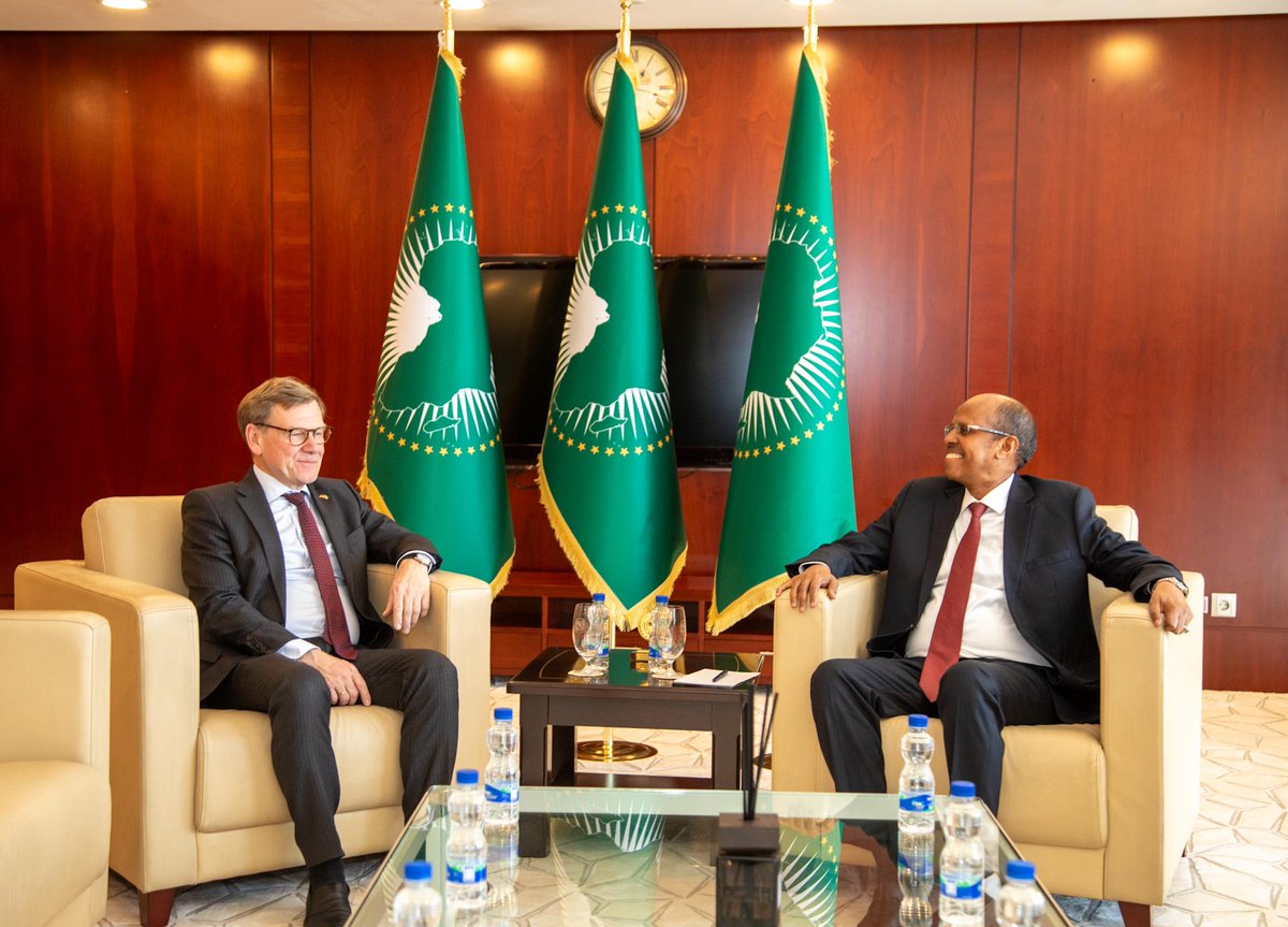 _AfricanUnion's tweet photo. Chairperson of the African Union Commission Receives the Federal Minister for Foreign Affairs of #Germany.

The Chairperson of the African Union (AU) Commission, H.E. Mahmoud Ali Youssouf, this afternoon received H.E. Johann David Wadephul, Federal Minister for Foreign Affairs of the Federal Republic of Germany.

The Chairperson and Minister Wadephul reaffirmed the strategic depth and enduring importance of the African Union–Germany partnership, underscoring their shared commitment to multilateralism, peace and security, human rights, and sustainable development.

H.E. Mahmoud Ali Youssouf expressed the African Union’s deep appreciation for Germany’s longstanding and principled support to Africa’s development efforts. He welcomed Germany’s continued backing of key AU priorities, including peacebuilding, good governance, migration management, health security, and the African Continental Free Trade Area (AfCFTA), as well as its support for flagship initiatives such as the AU Border Programme and AFRIPOL.

The Chairperson @ymahmoudali further welcomed Germany’s announced commitment of EUR 88 million for the 2026–2027 period and acknowledged Germany’s leadership role as a key partner in advancing the @AfCFTA agenda.

The Chairperson and the Minister exchanged views on regional and international peace and security issues. On the situation in the Great Lakes Region, they emphasized the urgent need for a ceasefire, coherent and African-led mediation efforts, and inclusive regional dialogue. Regarding Sudan, both sides agreed on the importance of complementary international and regional efforts centered on dialogue, an immediate cessation of hostilities, and the protection of civilians.

H.E. Minister Wadephul underscored the imperative of strengthening African ownership of development processes and mediation initiatives, in line with the principles of partnership, mutual respect, and shared responsibility. He reaffirmed Germany’s support for African-led peacekeeping and preventive diplomacy, noting that Germany would work with the European Union to support the African Union Support and Stabilisation Mission in Somalia (AUSSOM).

He also reaffirmed Germany’s support for Africa’s advocacy for reform of the United Nations system, including Africa’s permanent representation on the United Nations Security Council.

The Minister welcomed Africa’s integration into the G20, noting that it brings renewed impetus to global cooperation.

The Chairperson thanked Germany for its support in this process and welcomed the partnership pact announced by Germany in Johannesburg during the G20 meeting.

The meeting concluded with a reaffirmation of both sides’ commitment to further strengthening AU–Germany cooperation in support of Africa’s peace, stability, and continental integration agenda.

Read @ https://t.co/KAJsp8LlUH