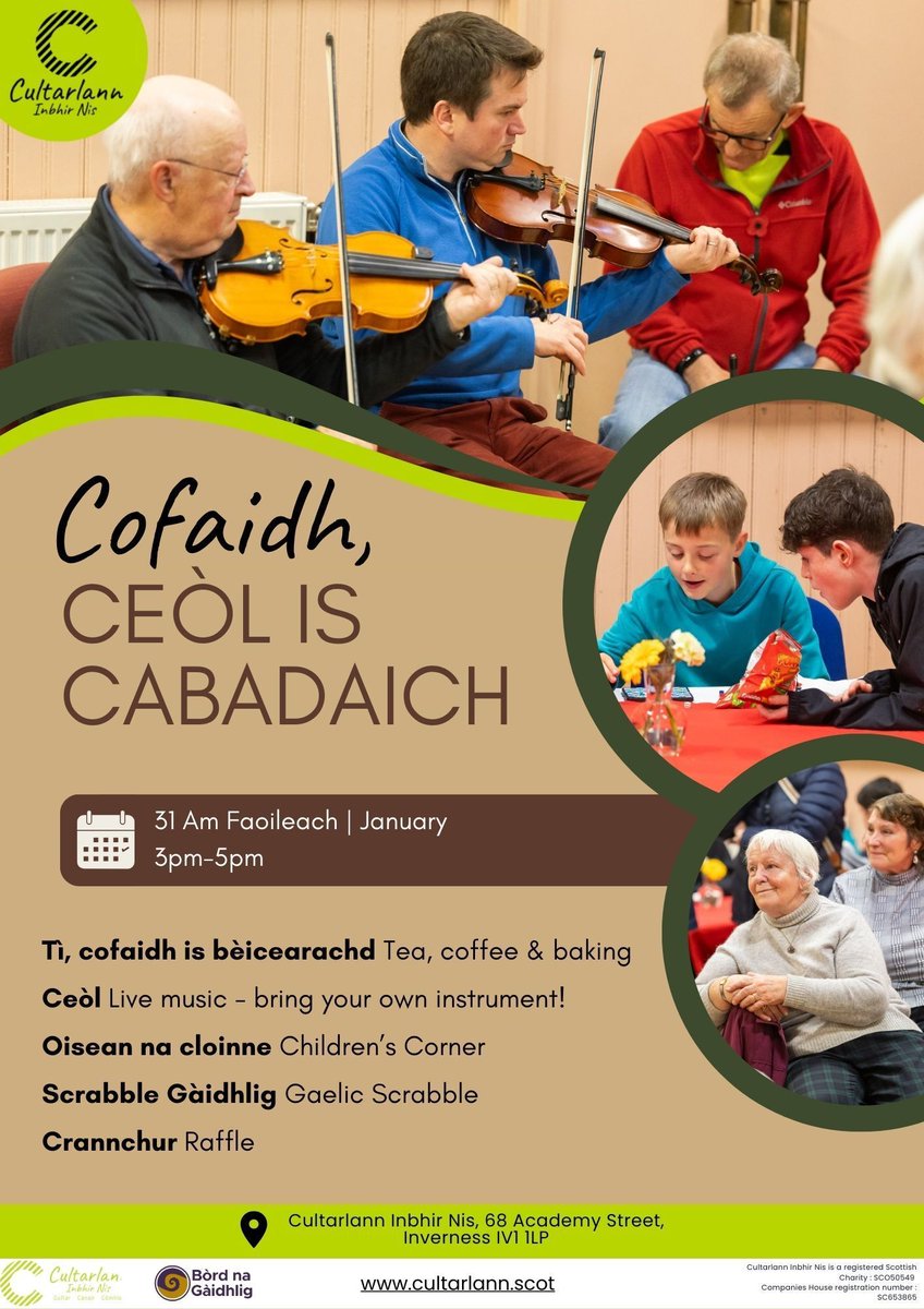 Cultarlann's tweet image. Tha a' chiad Cofaidh, Ceòl is Cabadaich againn ann an 2026 gu bhith ann Disathairne an 31mh am Faoileach!

We have our first Cofaidh, Ceòl is Cabadaich of 2026 on Saturday the 31st January!

*PLEASE NOTE THE EVENT IS NOW HELD BETWEEN 3PM AND 5PM*

#gàdhlig #scottishgaelic #gaelic
