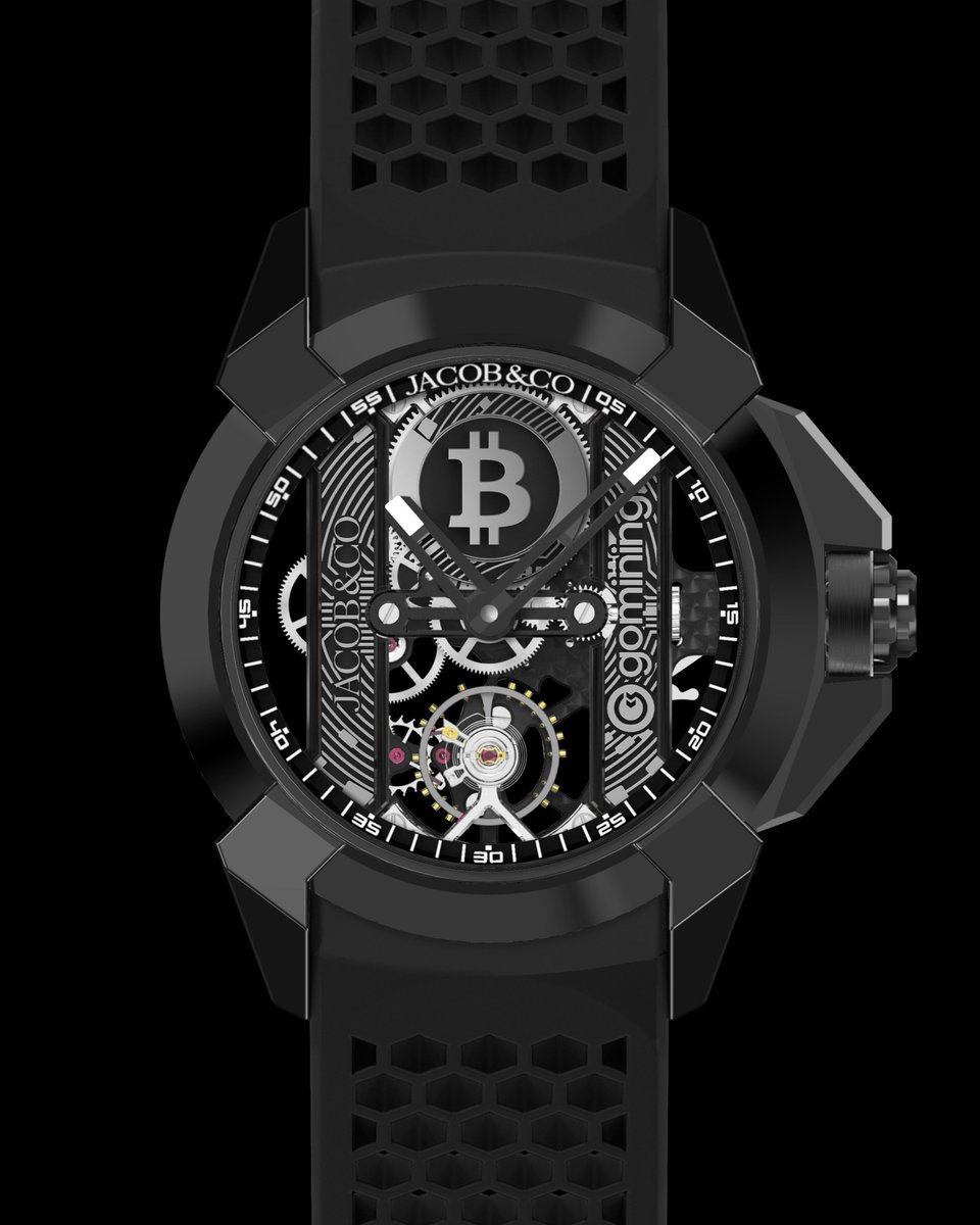 _Jacobandco's tweet image. Jacob &amp;amp; Co. and @GoMining_token introduce the Epic X GoMining — a limited-edition timepiece that merges Swiss mechanical craftsmanship with real Bitcoin-mining power.

Housed in a 44-mm black DLC titanium case, the openworked Epic X movement reveals bridges printed with a…