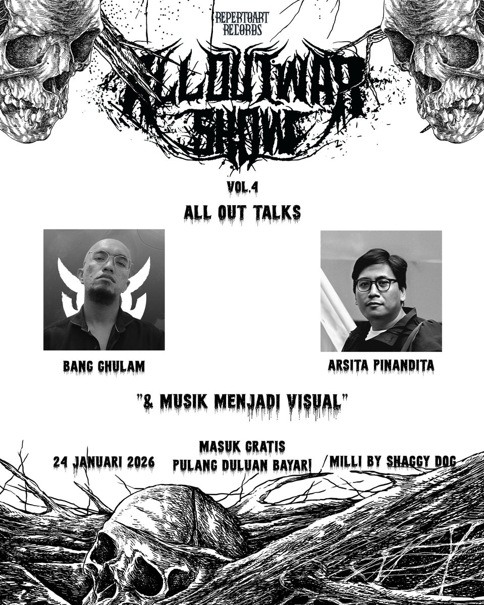 Besok di gigs All Out War Show bakal kami rilis WarZine vol. 01. Ada wawancara gue bareng <a href="/IndraMenus/">IG @Daftar_Menus</a> di dalam zinenya.

Datang dan dapatkan zinenya besok Sabtu di Milli by Shaggydog.