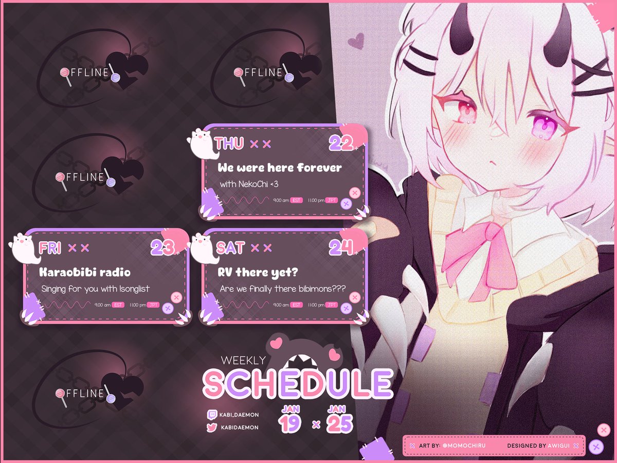 🩷Weekly schedule💜

Kinda late but Bibi is back✨Let’s have some fun together >3<